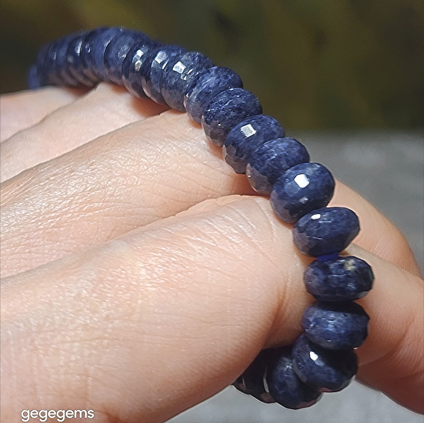 Gegegems premium 7.8mm faceted raw blue Sapphire bracelet [Natural Crystal] 精品蓝宝石原石切面手链