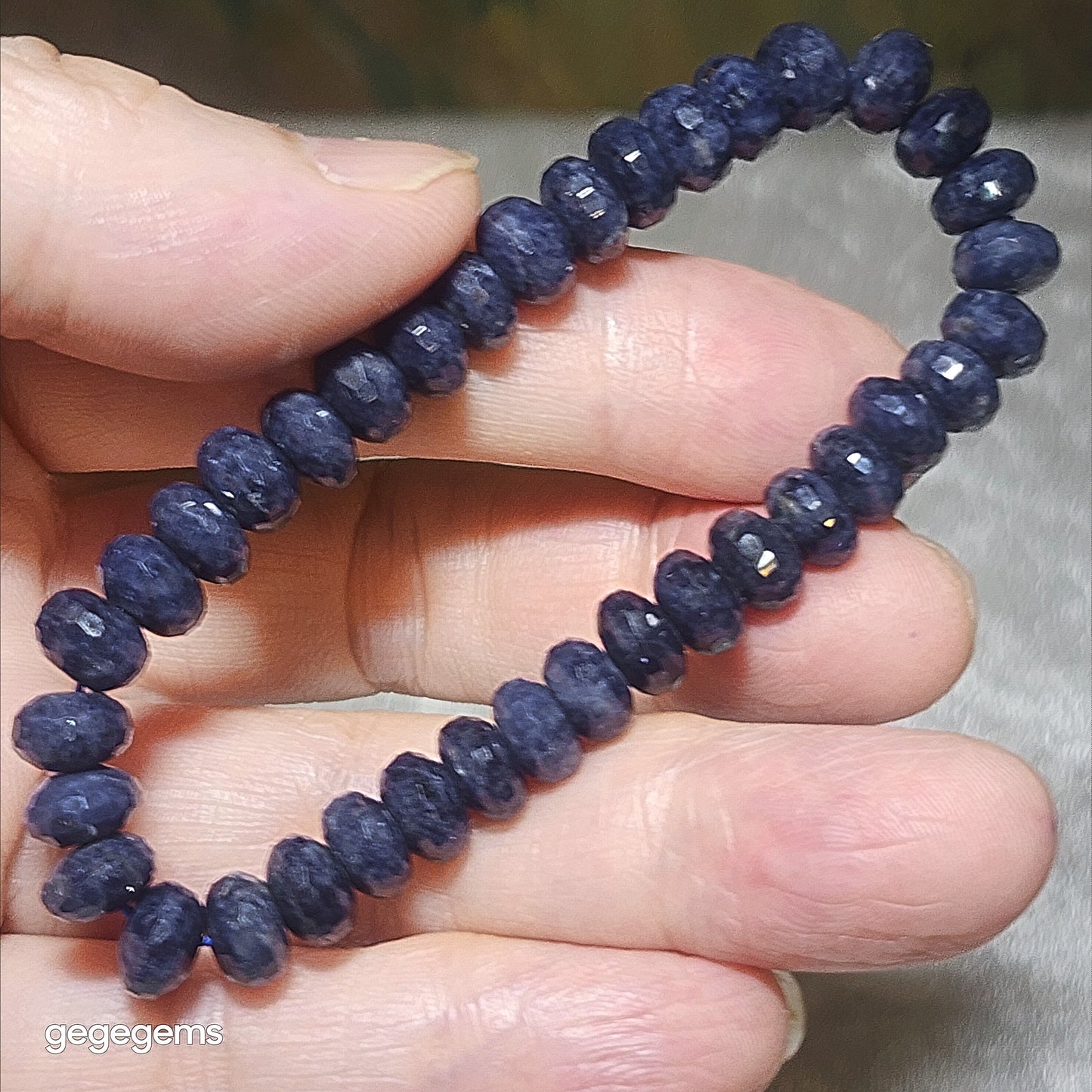 Gegegems premium 7.8mm faceted raw blue Sapphire bracelet [Natural Crystal] 精品蓝宝石原石切面手链