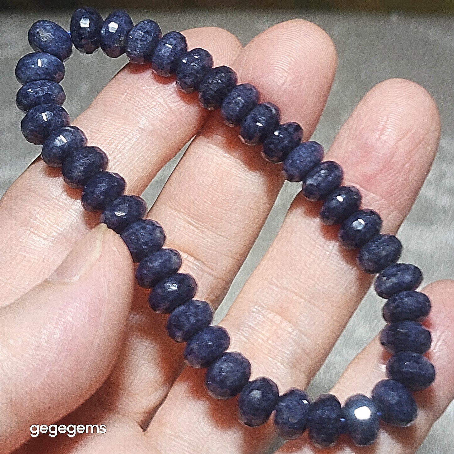 Gegegems premium 7.8mm faceted raw blue Sapphire bracelet [Natural Crystal] 精品蓝宝石原石切面手链