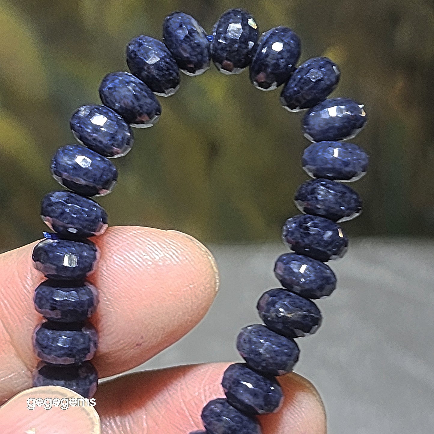 Gegegems premium 7.8mm faceted raw blue Sapphire bracelet [Natural Crystal] 精品蓝宝石原石切面手链