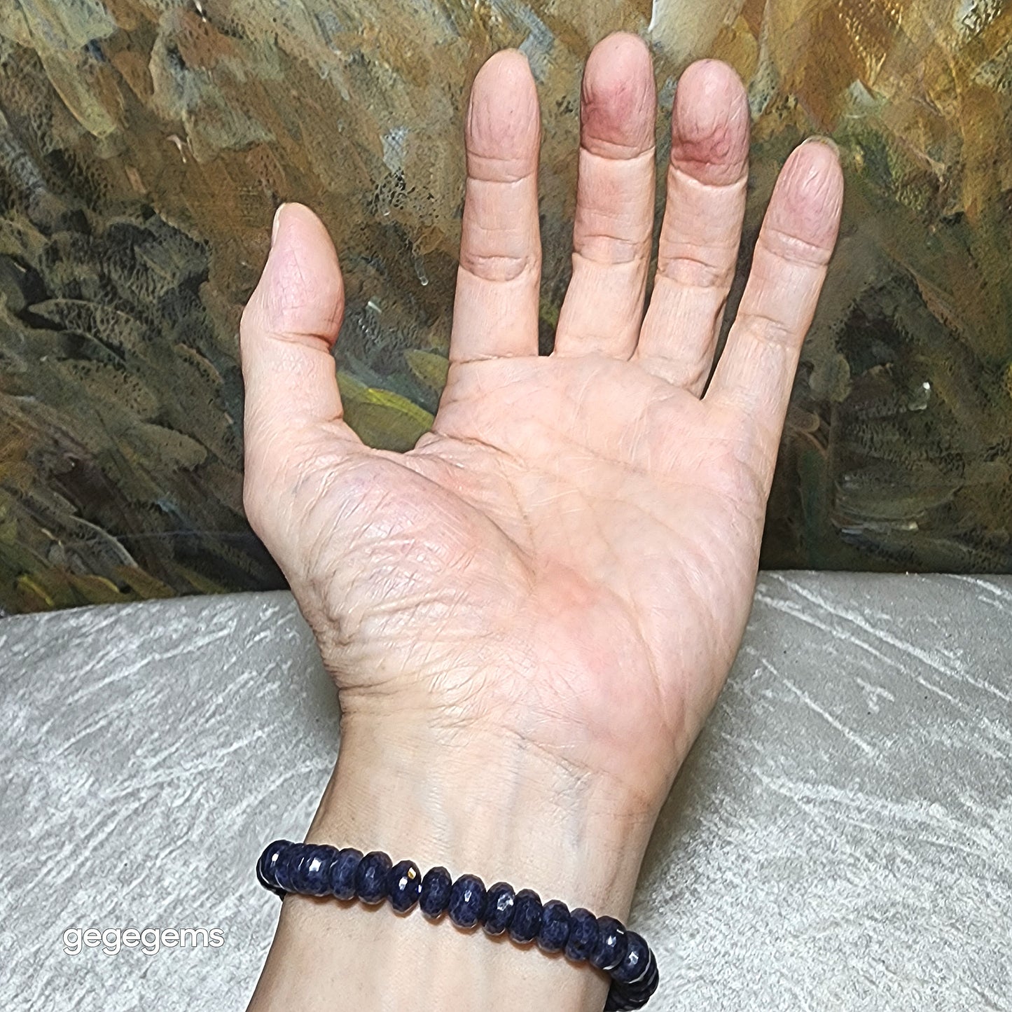 Gegegems premium 7.8mm faceted raw blue Sapphire bracelet [Natural Crystal] 精品蓝宝石原石切面手链