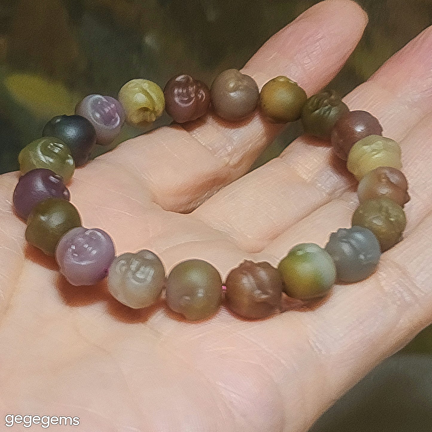 Gegegems Collection premium 10mm multicolor Yanyuan Agate Laughing Buddha bracelet [Natural Crystal] 精品盐源玛瑙多色笑佛手链