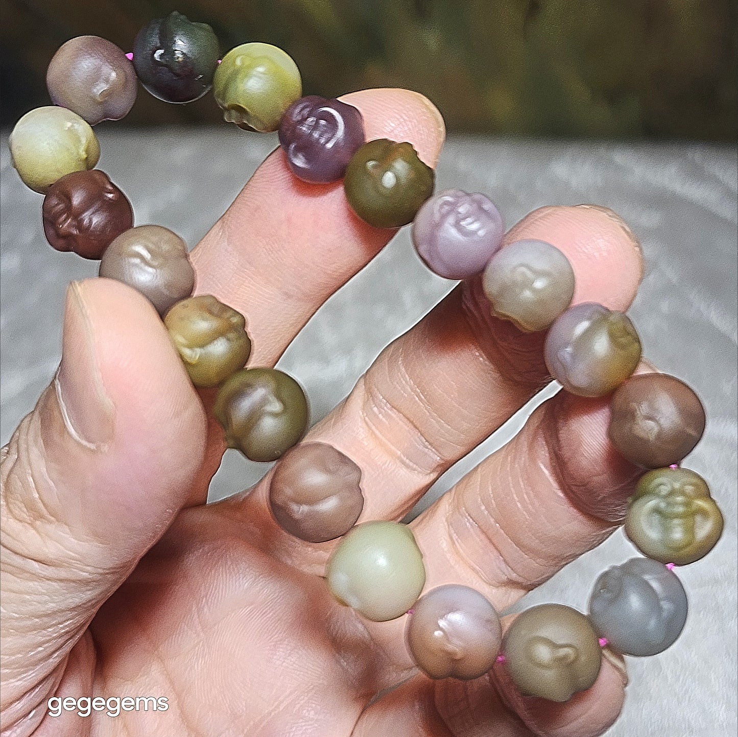 Gegegems Collection premium 10mm multicolor Yanyuan Agate Laughing Buddha bracelet [Natural Crystal] 精品盐源玛瑙多色笑佛手链