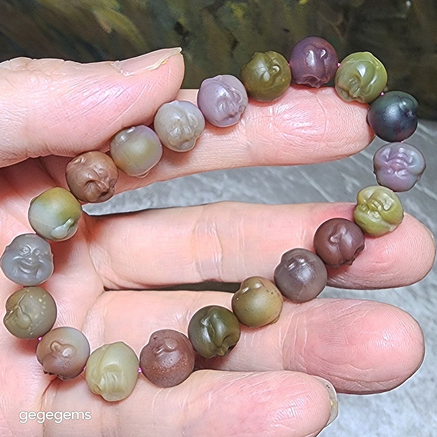 Gegegems Collection premium 10mm multicolor Yanyuan Agate Laughing Buddha bracelet [Natural Crystal] 精品盐源玛瑙多色笑佛手链