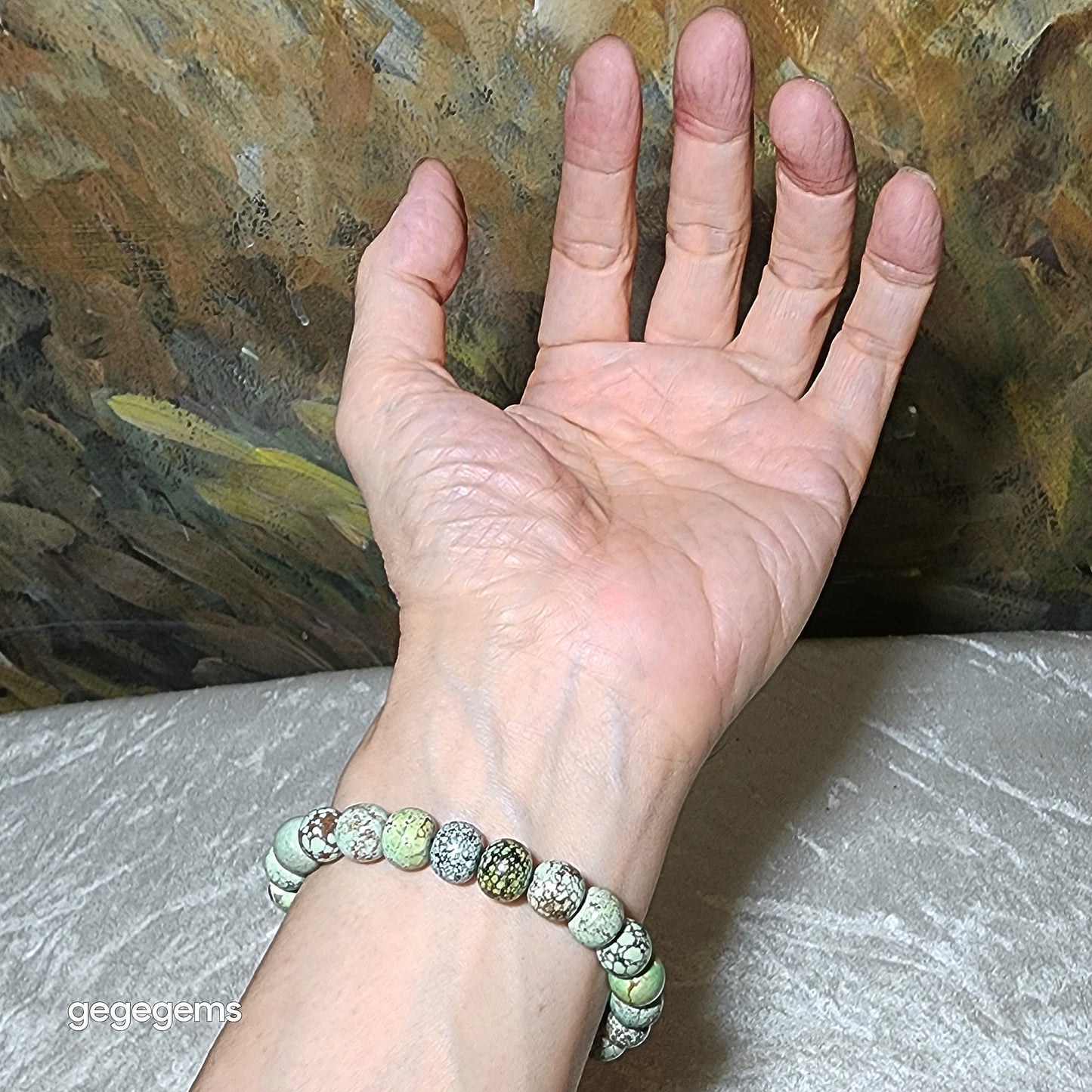 9mm+ Premium natural untreated Hubei Turquoise traditional old style beads bracelet [Natural Crystal] 优质22克天然原矿湖北松石老型珠手链