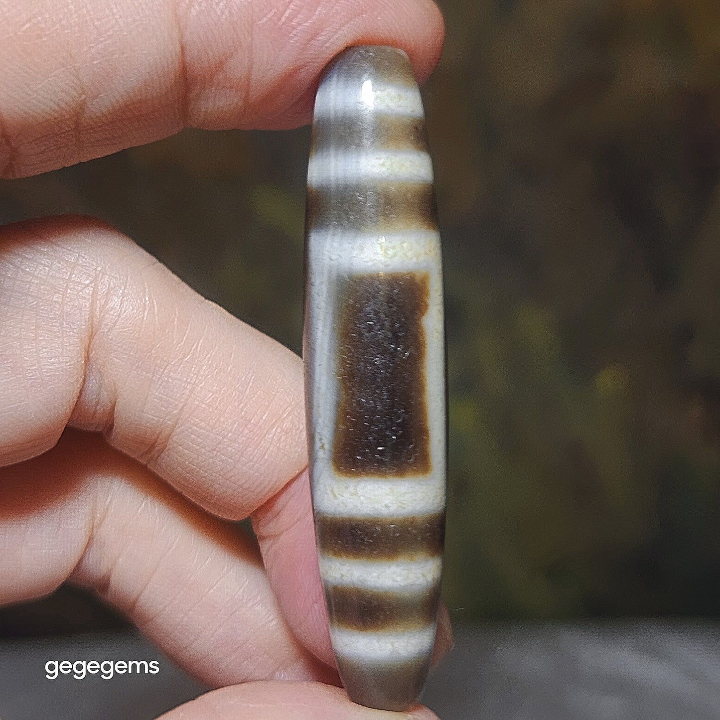 59.1mm Aged Tibetan Agate Heaven & Earth totem natural wavy water lines Dzi pendant (free necklace cord) [Natural Crystal] 西藏老矿玛瑙天地图腾带天然水纹天珠(送项链绳)