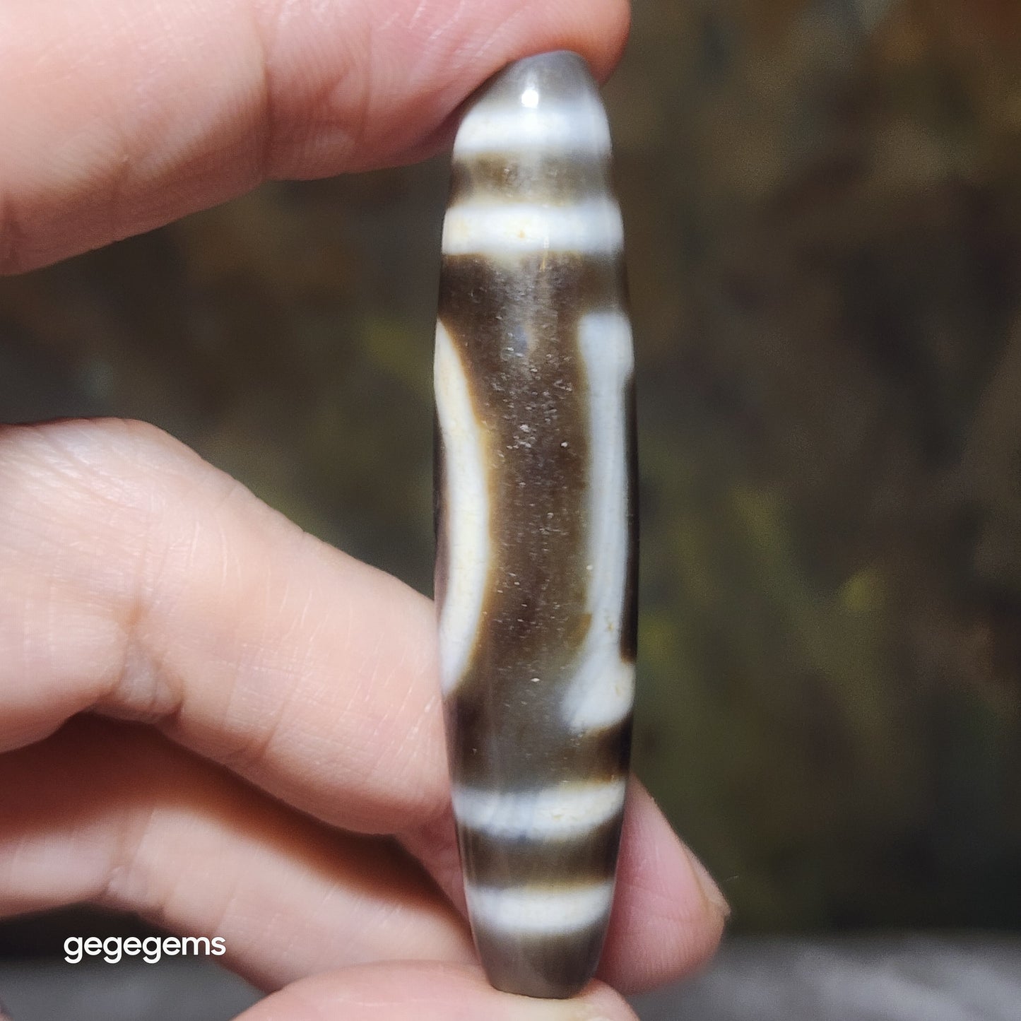 59.1mm Aged Tibetan Agate Heaven & Earth totem natural wavy water lines Dzi pendant (free necklace cord) [Natural Crystal] 西藏老矿玛瑙天地图腾带天然水纹天珠(送项链绳)