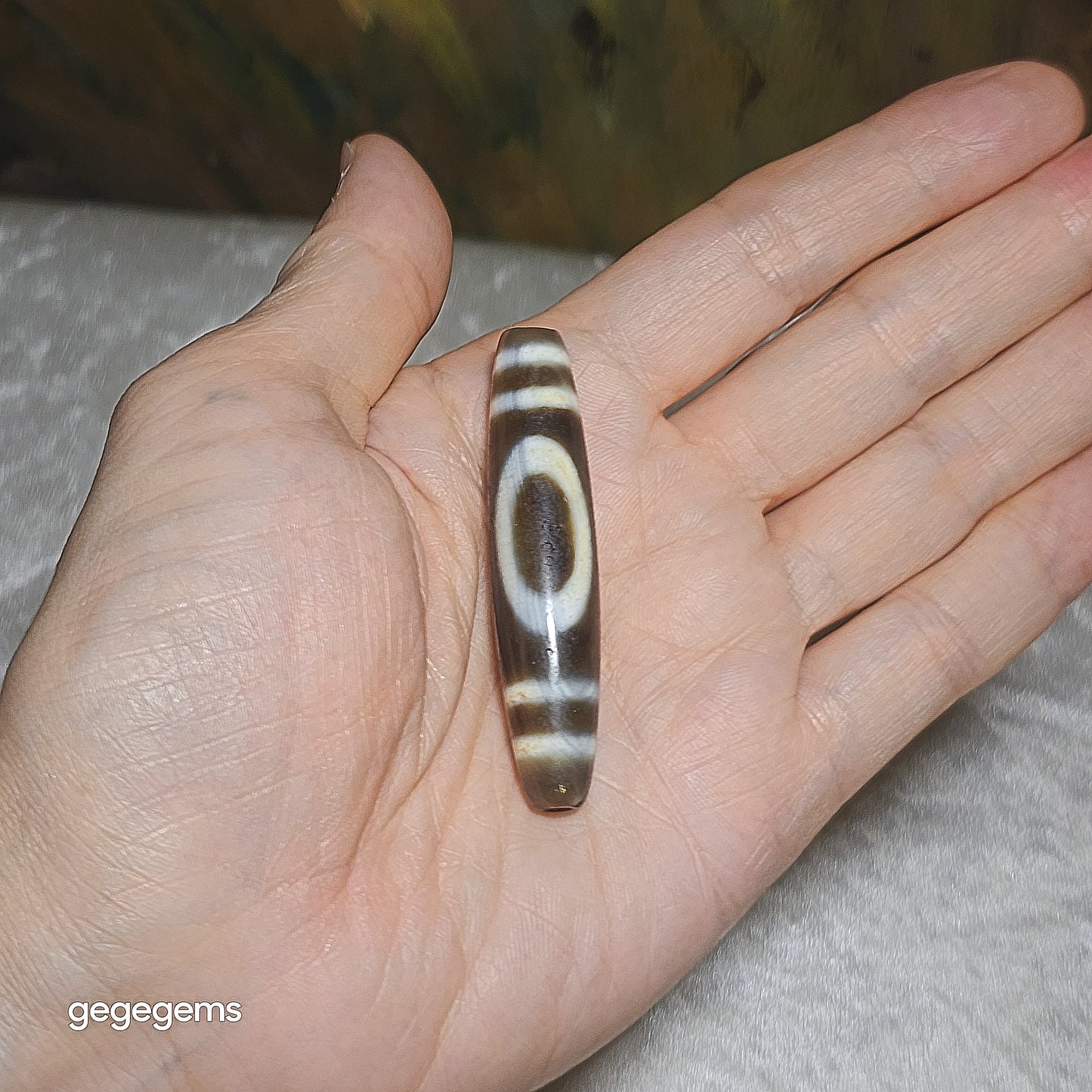 59.1mm Aged Tibetan Agate Heaven & Earth totem natural wavy water lines Dzi pendant (free necklace cord) [Natural Crystal] 西藏老矿玛瑙天地图腾带天然水纹天珠(送项链绳)