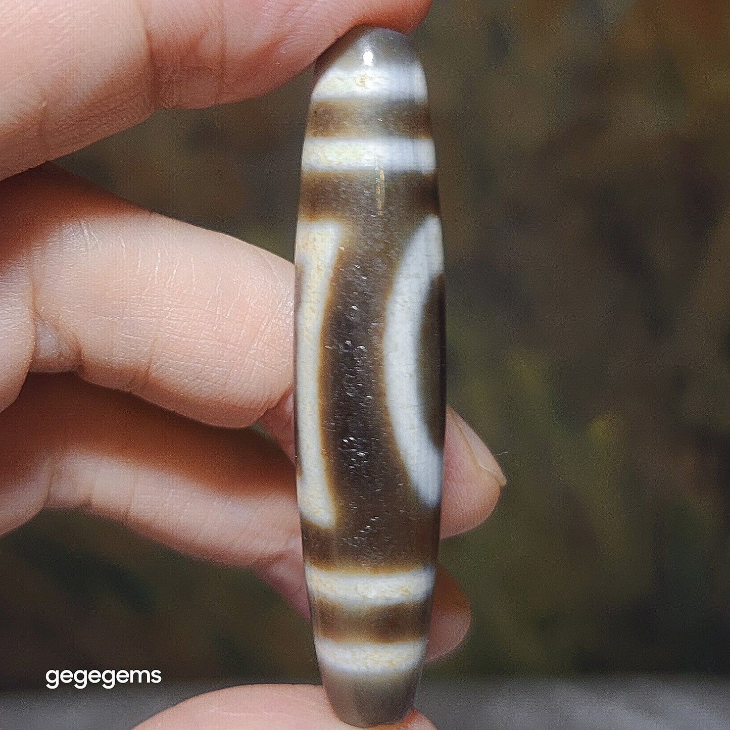 59.1mm Aged Tibetan Agate Heaven & Earth totem natural wavy water lines Dzi pendant (free necklace cord) [Natural Crystal] 西藏老矿玛瑙天地图腾带天然水纹天珠(送项链绳)
