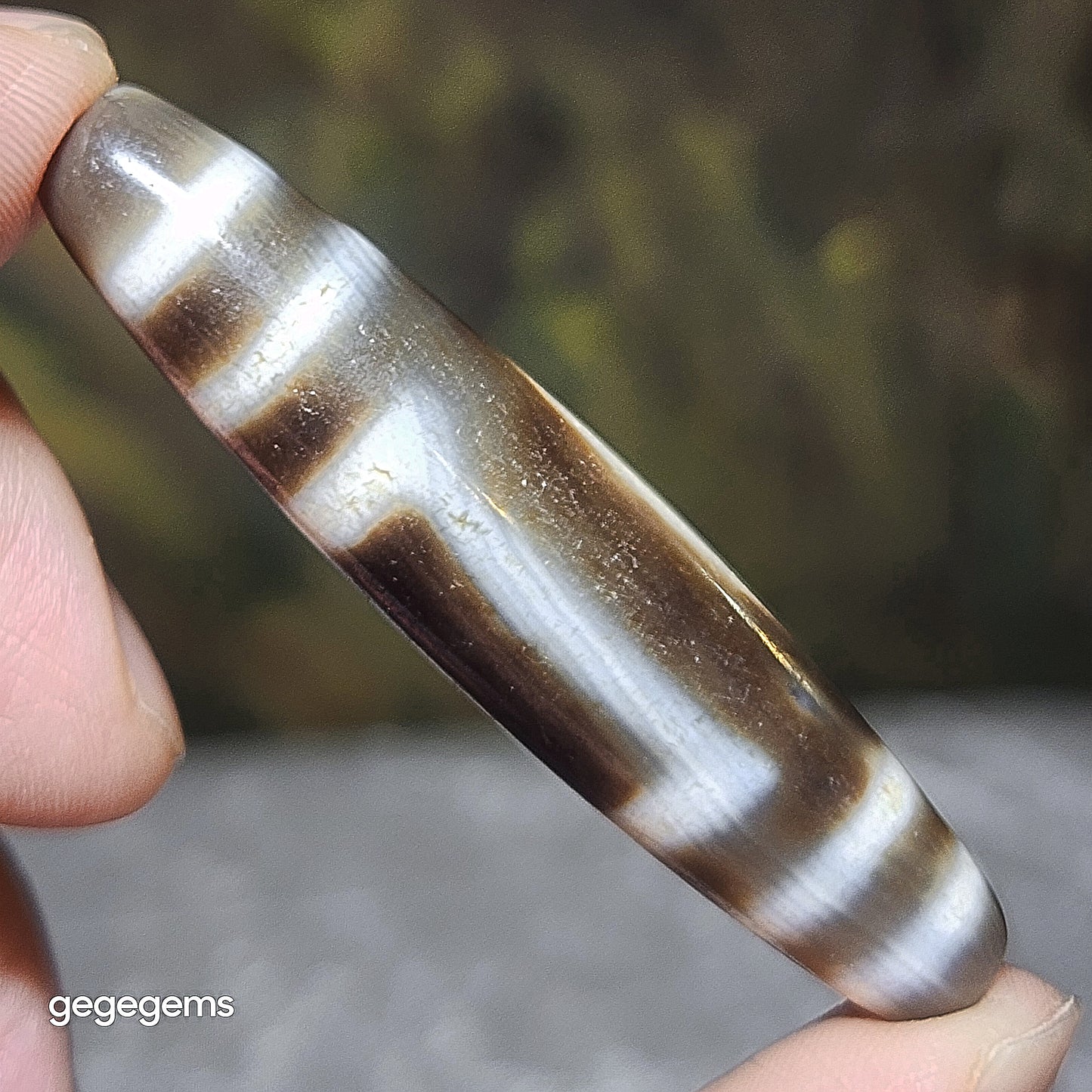 59.1mm Aged Tibetan Agate Heaven & Earth totem natural wavy water lines Dzi pendant (free necklace cord) [Natural Crystal] 西藏老矿玛瑙天地图腾带天然水纹天珠(送项链绳)