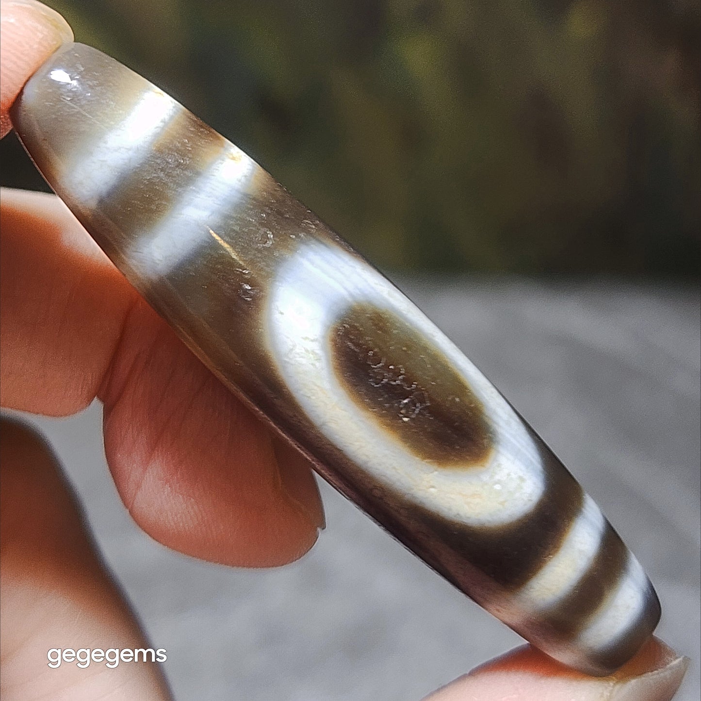 59.1mm Aged Tibetan Agate Heaven & Earth totem natural wavy water lines Dzi pendant (free necklace cord) [Natural Crystal] 西藏老矿玛瑙天地图腾带天然水纹天珠(送项链绳)