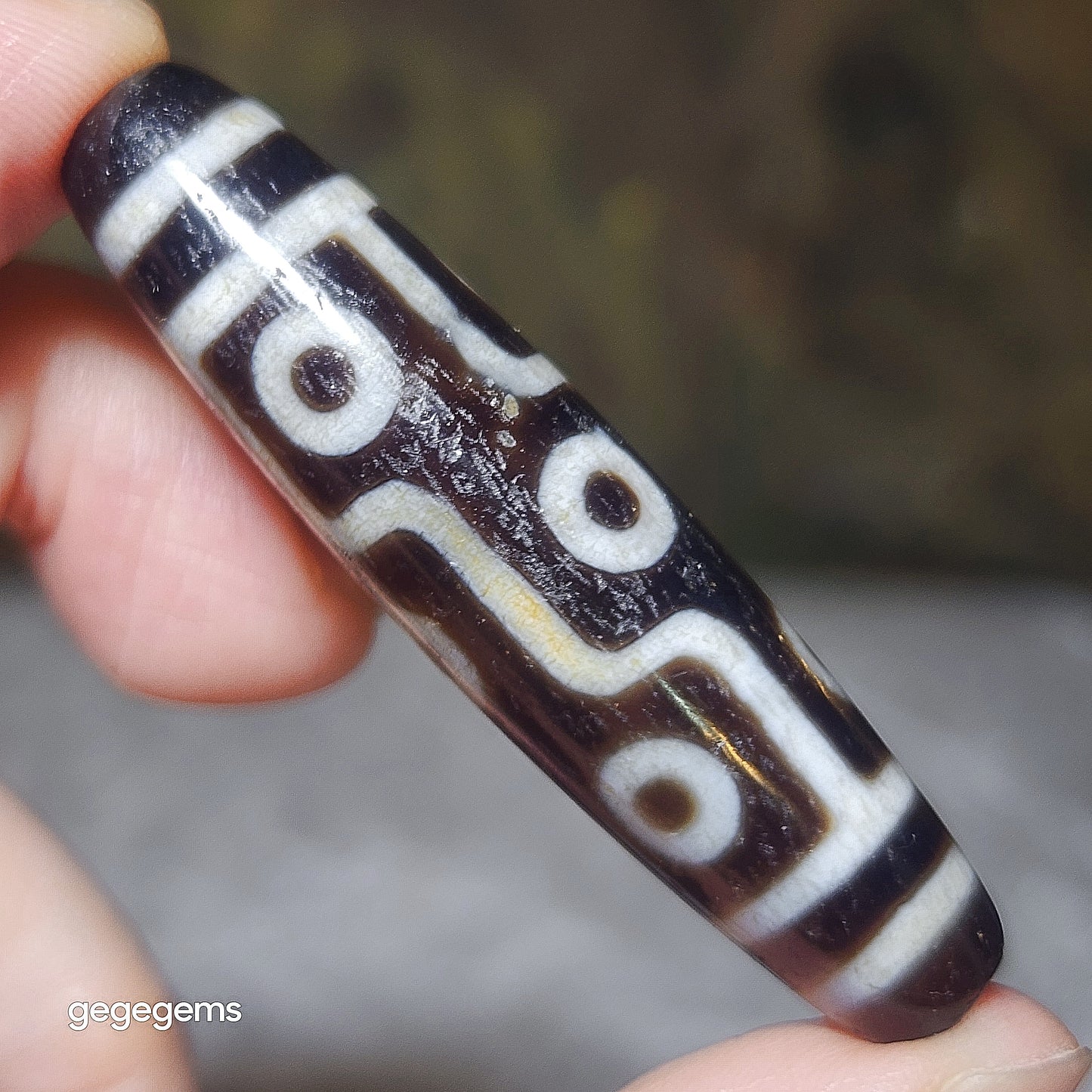 58mm Aged Tibetan Agate dark brown translucent 9 Eyes Dzi (Free necklace cord) [Natural Crystal] 藏传深色透体大号老九眼天珠(送项链绳)
