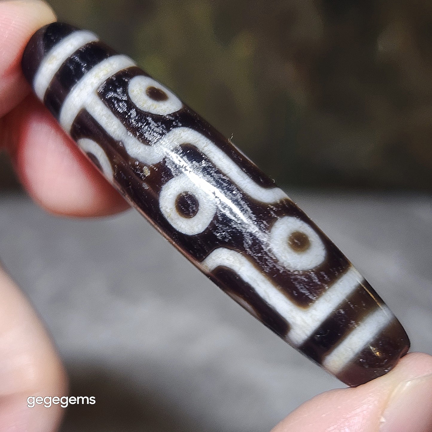 58mm Aged Tibetan Agate dark brown translucent 9 Eyes Dzi (Free necklace cord) [Natural Crystal] 藏传深色透体大号老九眼天珠(送项链绳)