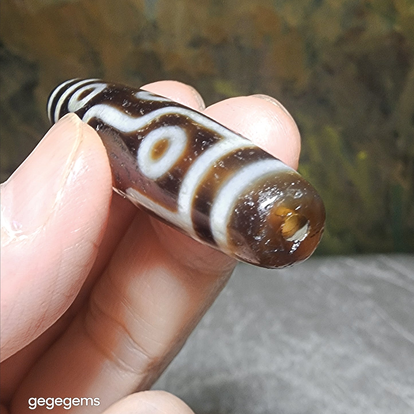 58mm Aged Tibetan Agate dark brown translucent 9 Eyes Dzi (Free necklace cord) [Natural Crystal] 藏传深色透体大号老九眼天珠(送项链绳)