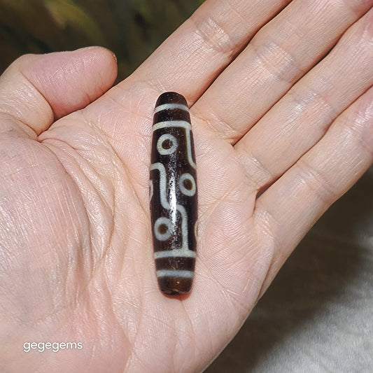 58mm Aged Tibetan Agate dark brown translucent 9 Eyes Dzi (Free necklace cord) [Natural Crystal] 藏传深色透体大号老九眼天珠(送项链绳)