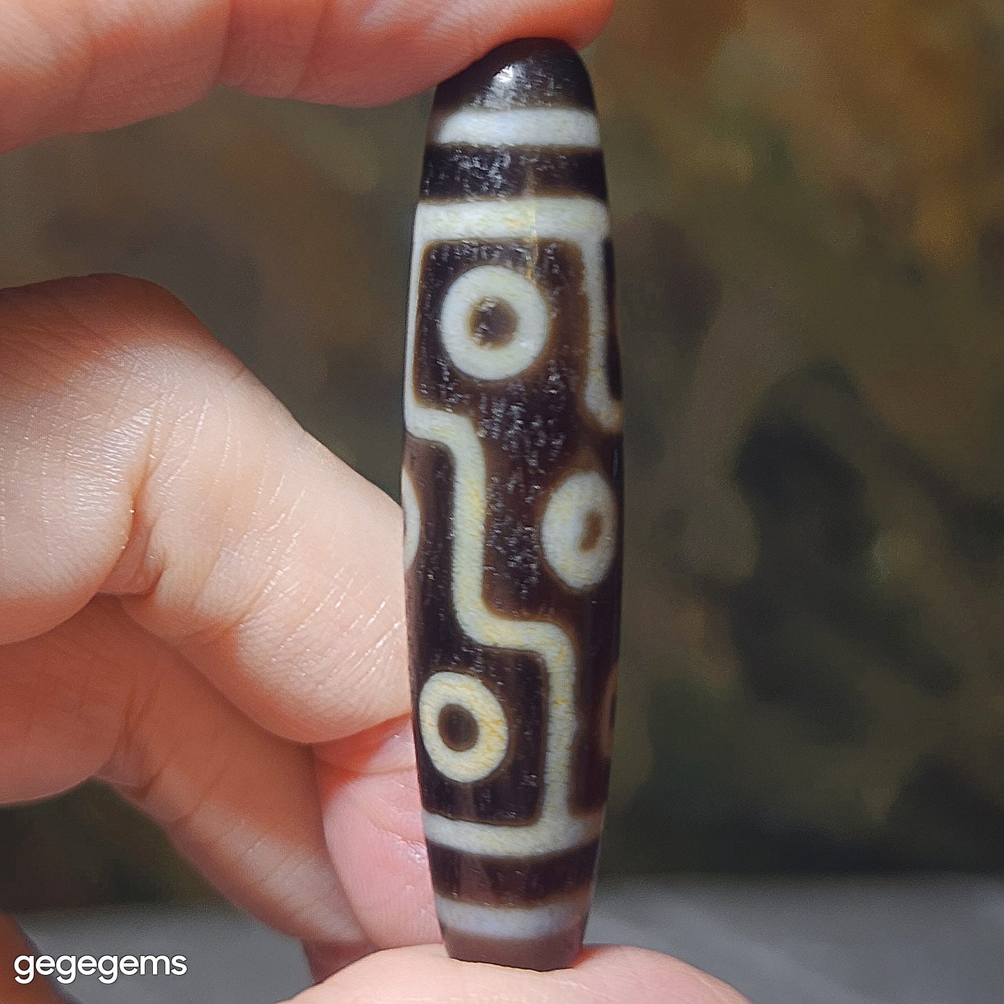 58mm Aged Tibetan Agate dark brown translucent 9 Eyes Dzi (Free necklace cord) [Natural Crystal] 藏传深色透体大号老九眼天珠(送项链绳)