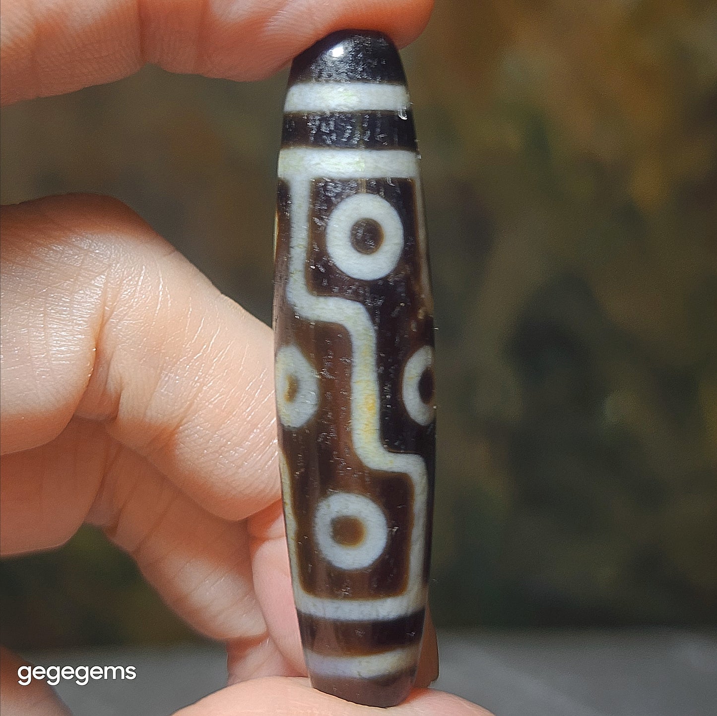 58mm Aged Tibetan Agate dark brown translucent 9 Eyes Dzi (Free necklace cord) [Natural Crystal] 藏传深色透体大号老九眼天珠(送项链绳)