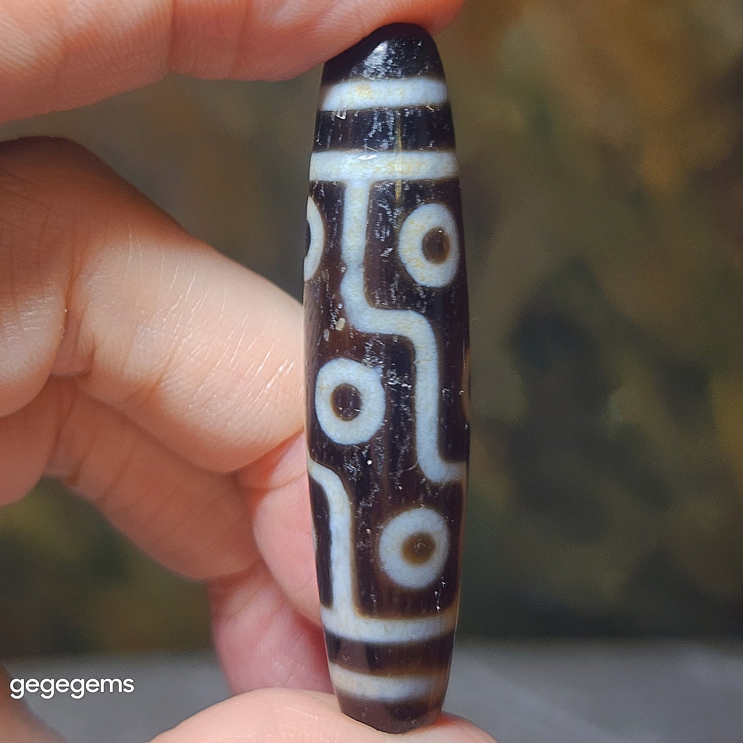 58mm Aged Tibetan Agate dark brown translucent 9 Eyes Dzi (Free necklace cord) [Natural Crystal] 藏传深色透体大号老九眼天珠(送项链绳)