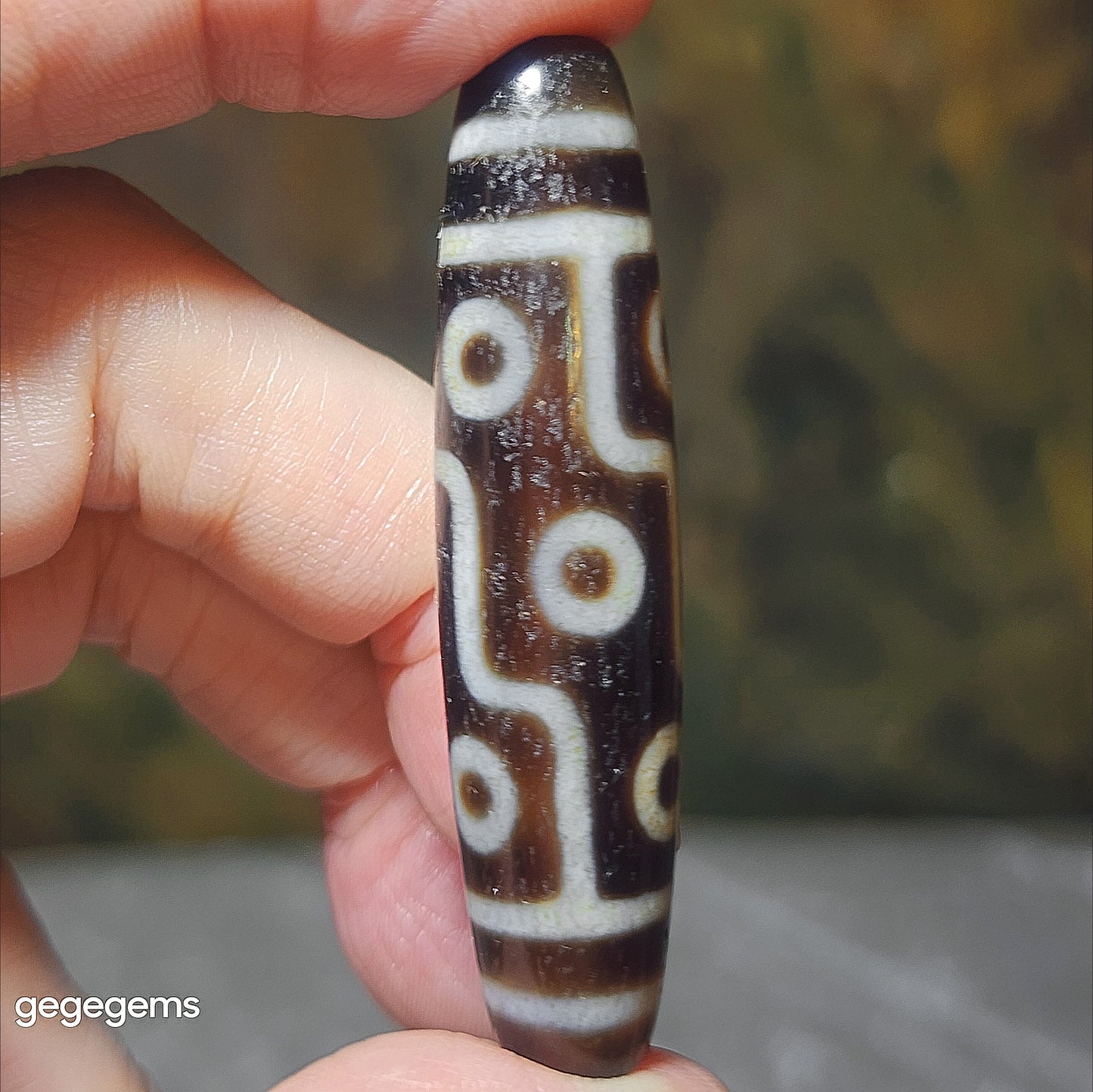 58mm Aged Tibetan Agate dark brown translucent 9 Eyes Dzi (Free necklace cord) [Natural Crystal] 藏传深色透体大号老九眼天珠(送项链绳)
