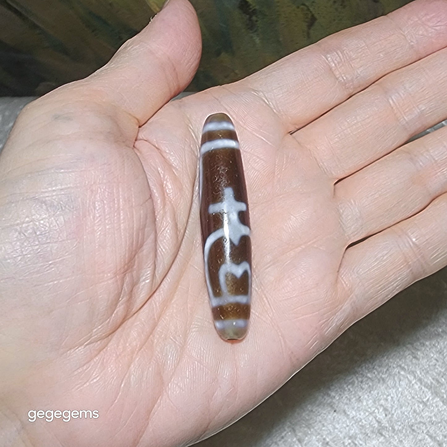 57.6mm Aged Tibetan Agate Longevity Treasure Vase Dzi (Free necklace cord) [Natural Crystal] 藏传老料长寿宝瓶天珠(送项链绳)