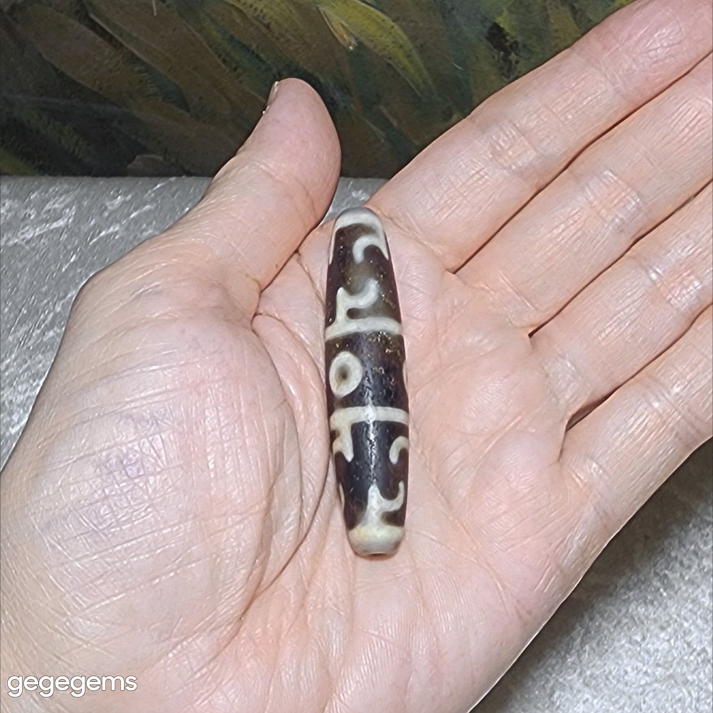 58.6mm Aged Tibetan Agate 3 Eyes Dharma Vajra Dzi pendant (Free necklace cord) 藏传老玛瑙三眼莲师法器天珠(送項链绳)