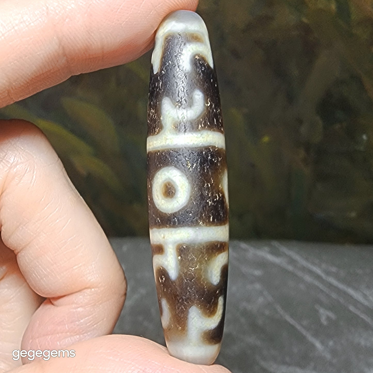 58.6mm Aged Tibetan Agate 3 Eyes Dharma Vajra Dzi pendant (Free necklace cord) 藏传老玛瑙三眼莲师法器天珠(送項链绳)