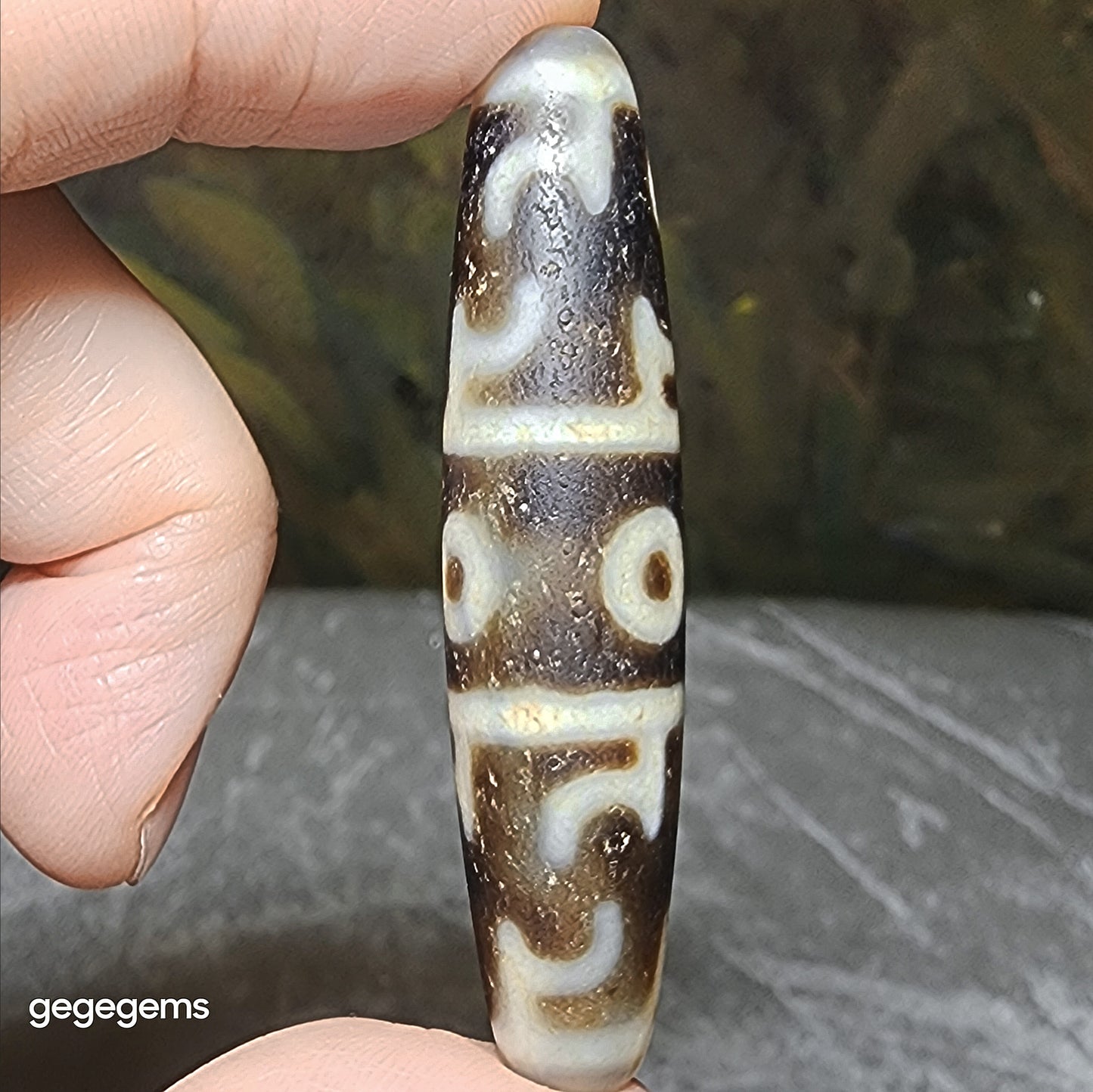 58.6mm Aged Tibetan Agate 3 Eyes Dharma Vajra Dzi pendant (Free necklace cord) 藏传老玛瑙三眼莲师法器天珠(送項链绳)