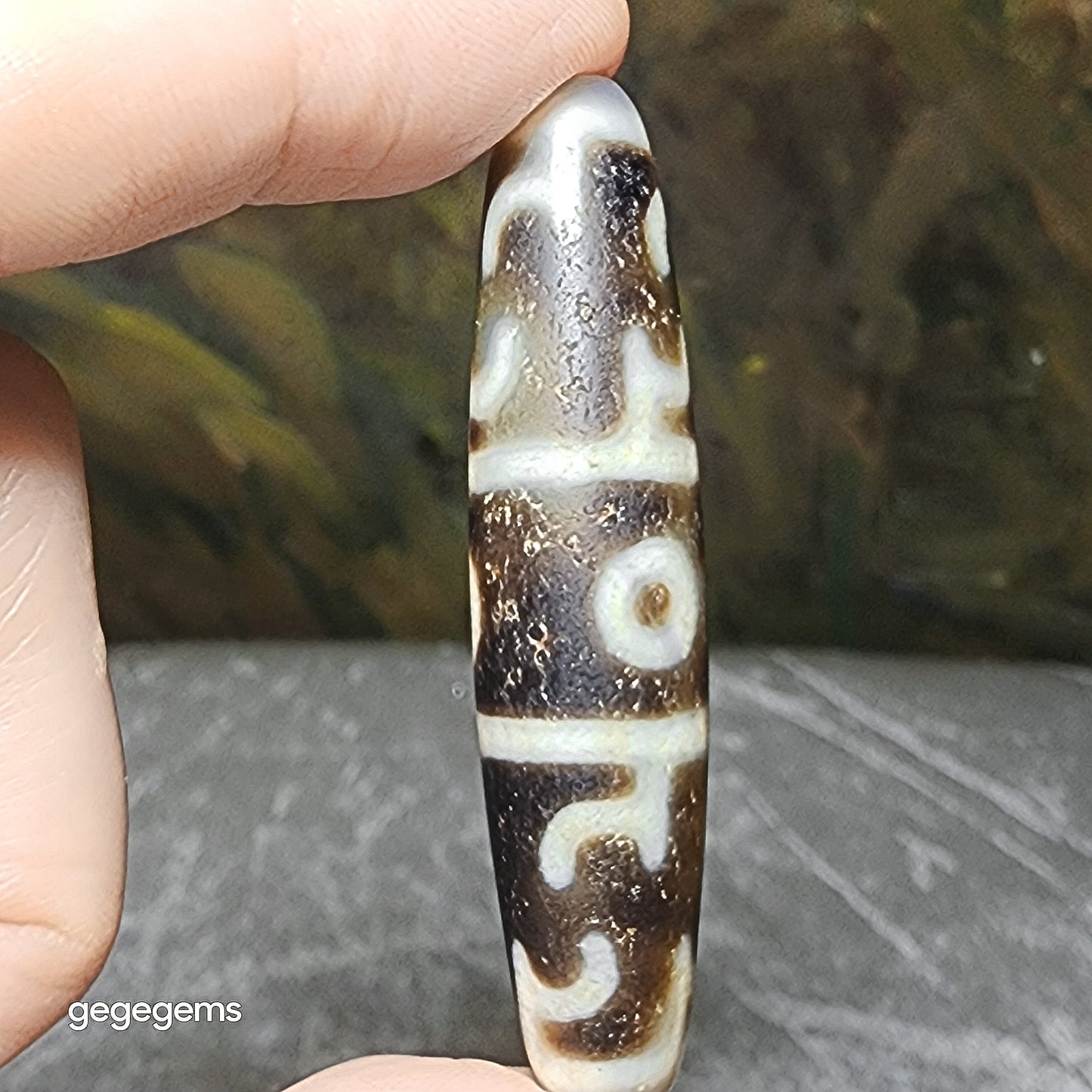 58.6mm Aged Tibetan Agate 3 Eyes Dharma Vajra Dzi pendant (Free necklace cord) 藏传老玛瑙三眼莲师法器天珠(送項链绳)