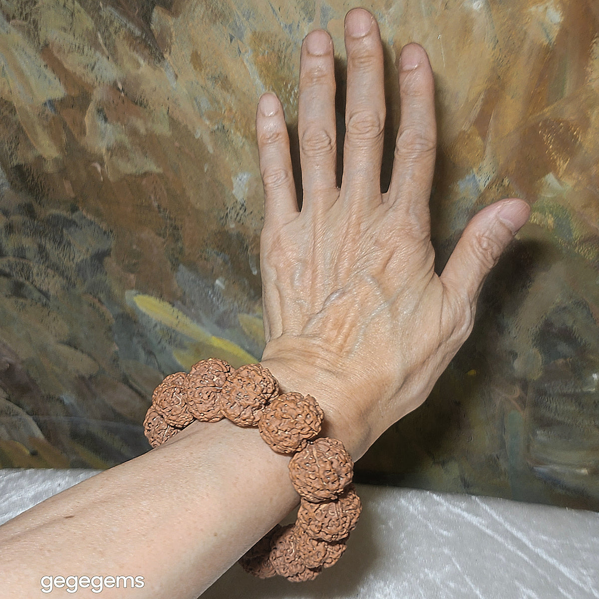 Gegegems XL 24mm+ to 25mm premium natural Nepal Rudraksha from high altitude dense & high oil contents same tree flat top & bottom Honeycomb Needle Holes  Panlong 5 Mukhi (faces) bracelet 精品大尺寸原生态尼泊尔五瓣高山安娜同树铁籽平头平尾针孔蜂窝盘龙大金刚菩提子手链