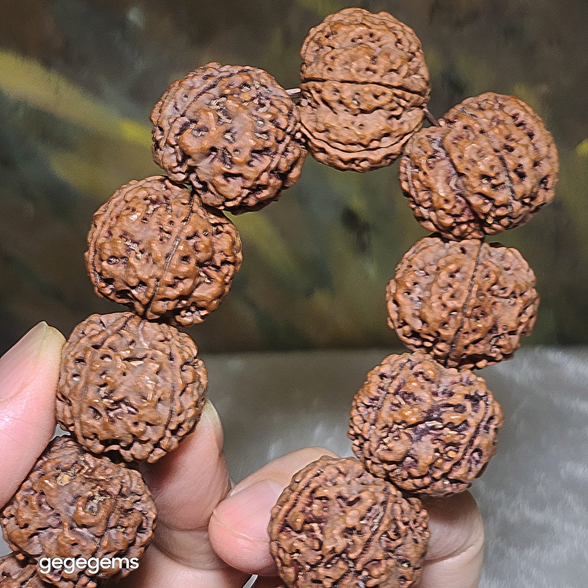 Gegegems XL 23.5 to 24mm+ premium natural Nepal Rudraksha high altitude (dense & high natural oil contents) pinkish same tree both sides Plum Flower Needle holes Honeycomb Double Dragons 5 Mukhi bracelet 精品大尺寸尼泊尔五瓣高山安娜籽粉红皮同树双面梅花针孔蜂窝双龙大金刚菩提子手链