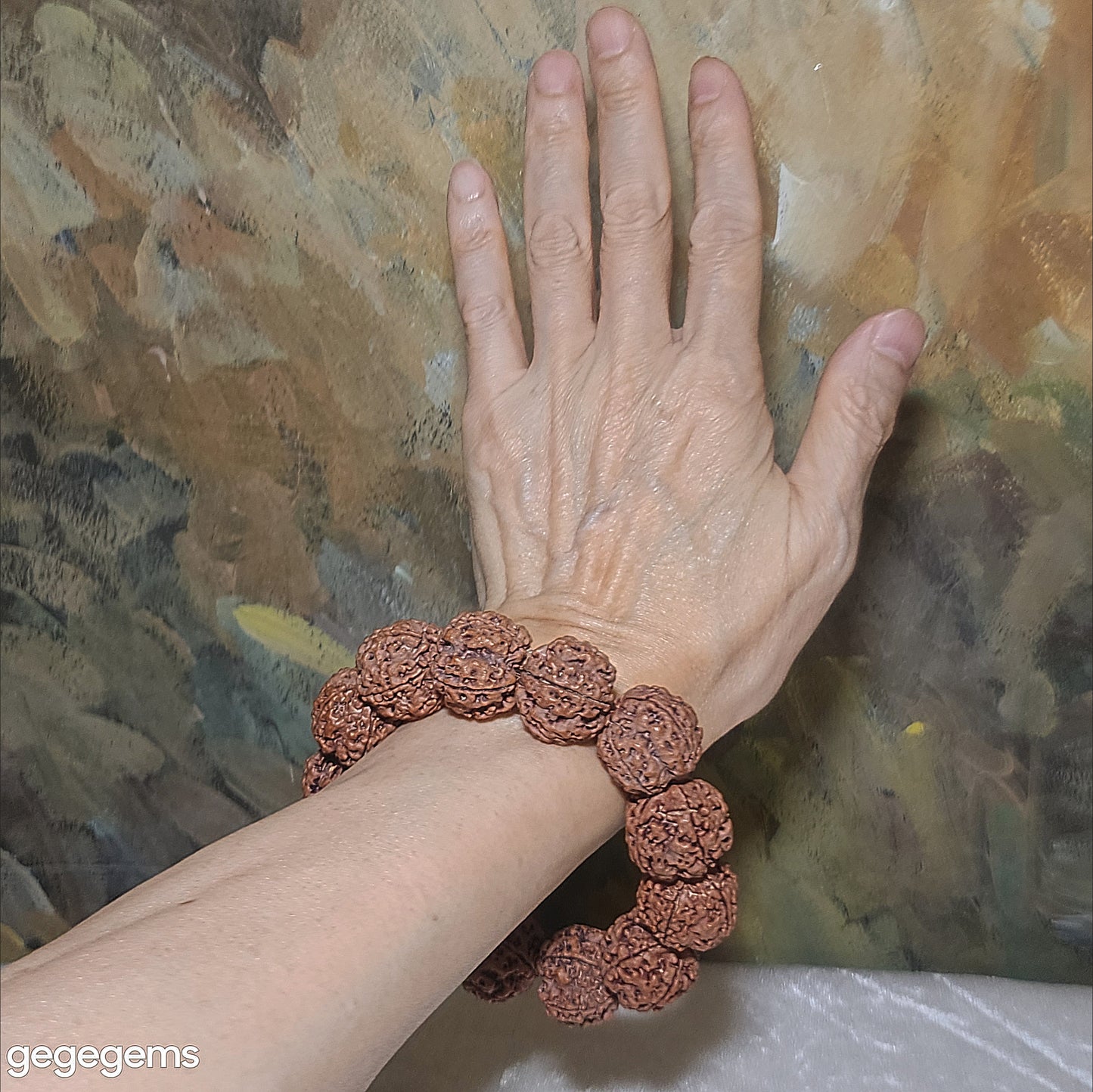 Gegegems XL 23.5 to 24mm+ premium natural Nepal Rudraksha high altitude (dense & high natural oil contents) pinkish same tree both sides Plum Flower Needle holes Honeycomb Double Dragons 5 Mukhi bracelet 精品大尺寸尼泊尔五瓣高山安娜籽粉红皮同树双面梅花针孔蜂窝双龙大金刚菩提子手链