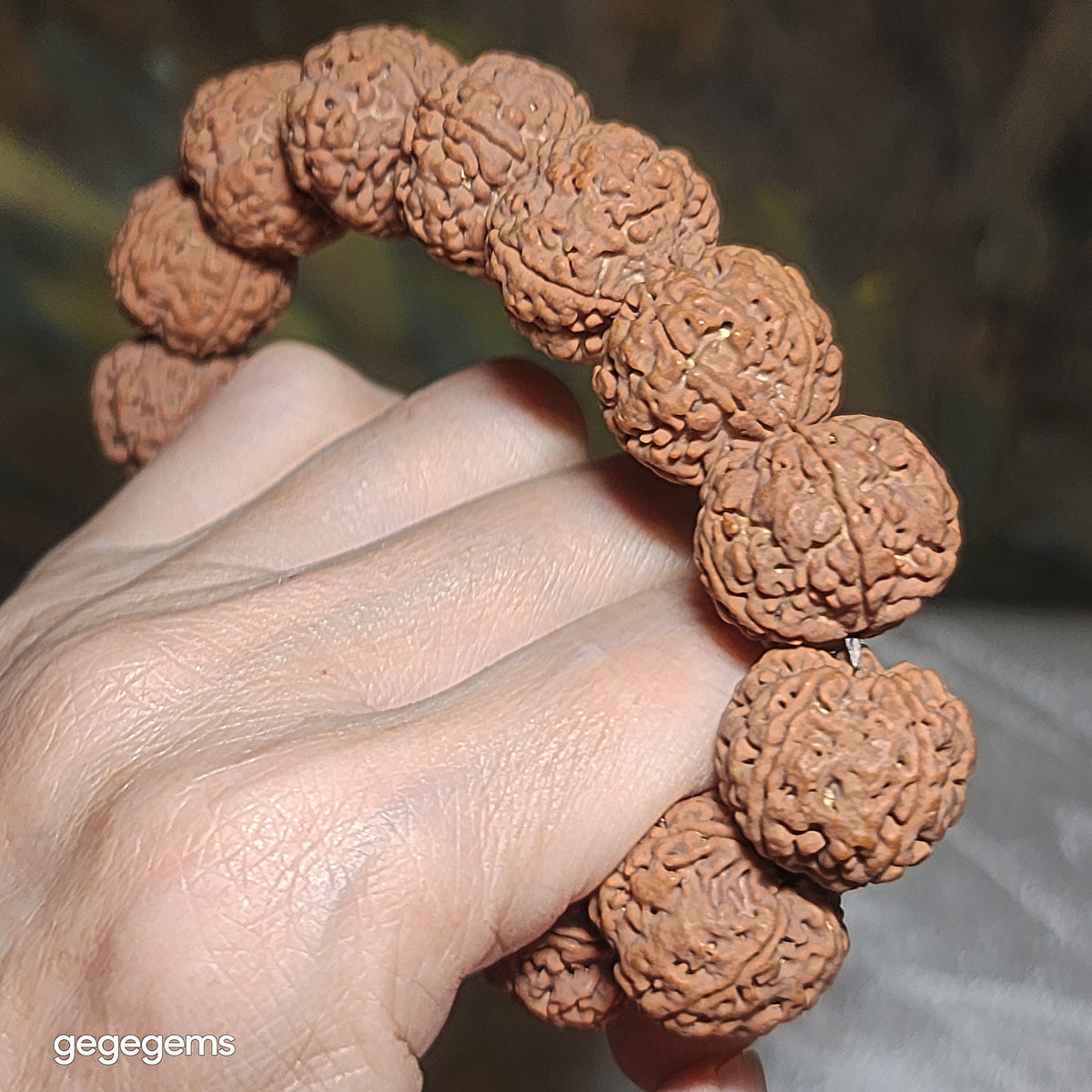 Premium 20mm natural Nepal Rudraksha high altitude (dense & high natural oil contents) pinkish same tree Double Dragons Panlong 5 Mukhi bracelet 精品尼泊尔五瓣高山安娜籽粉红皮同树双龙盘龙大金刚菩提子手链