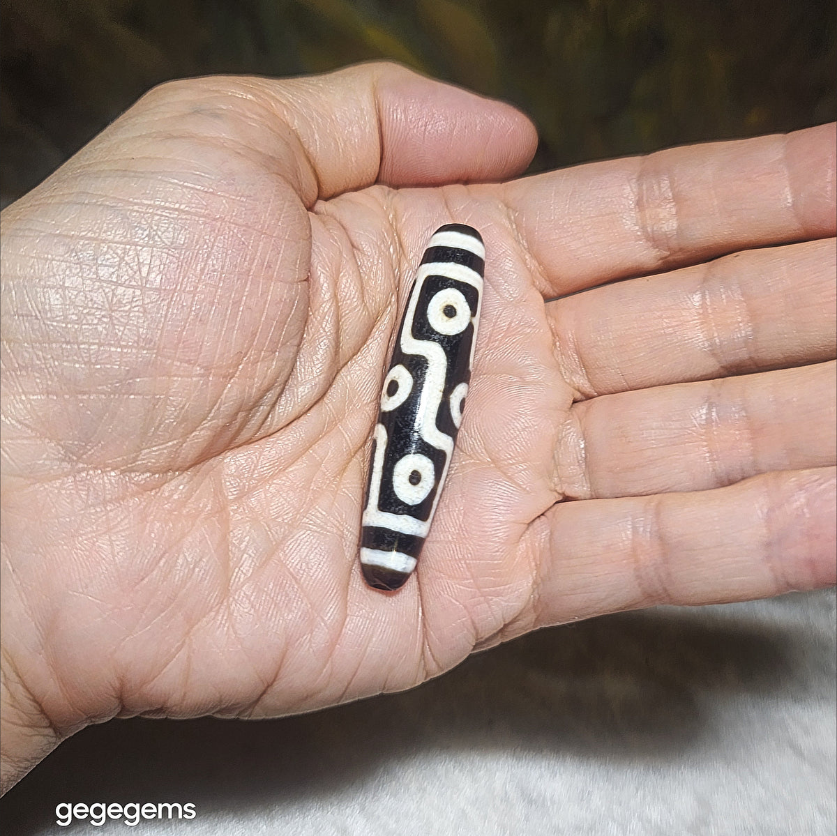 57.5mm Aged Tibetan Agate dark brown 9 Eyes Dzi (Free necklace cord) [Natural Crystal] 藏传深色大号老料九眼天珠(送项链绳)
