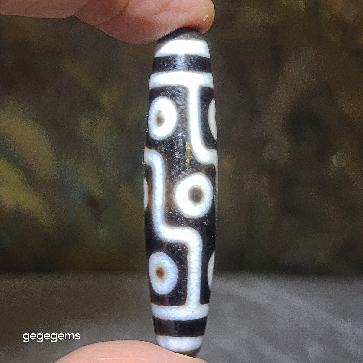 57.5mm Aged Tibetan Agate dark brown 9 Eyes Dzi (Free necklace cord) [Natural Crystal] 藏传深色大号老料九眼天珠(送项链绳)