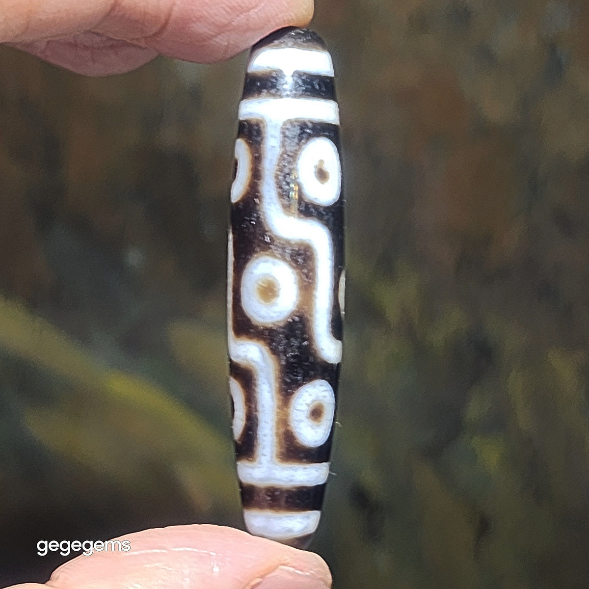 57.5mm Aged Tibetan Agate dark brown 9 Eyes Dzi (Free necklace cord) [Natural Crystal] 藏传深色大号老料九眼天珠(送项链绳)