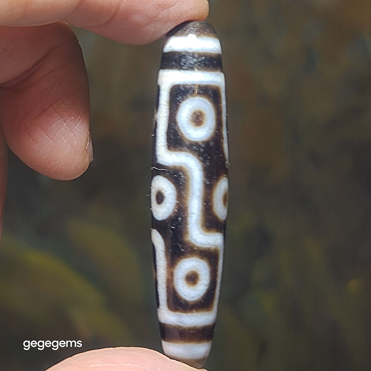 57.5mm Aged Tibetan Agate dark brown 9 Eyes Dzi (Free necklace cord) [Natural Crystal] 藏传深色大号老料九眼天珠(送项链绳)