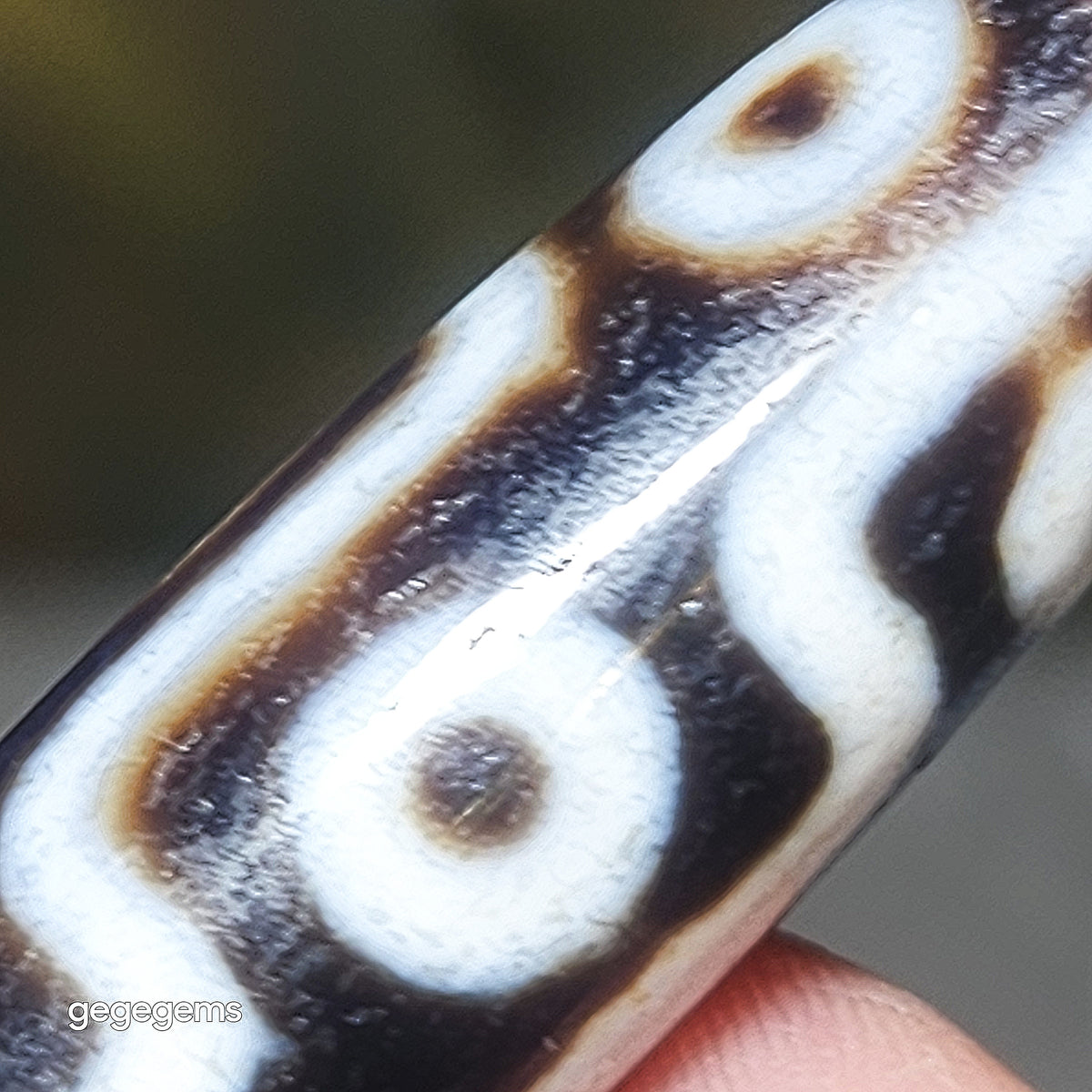 57.5mm Aged Tibetan Agate dark brown 9 Eyes Dzi (Free necklace cord) [Natural Crystal] 藏传深色大号老料九眼天珠(送项链绳)