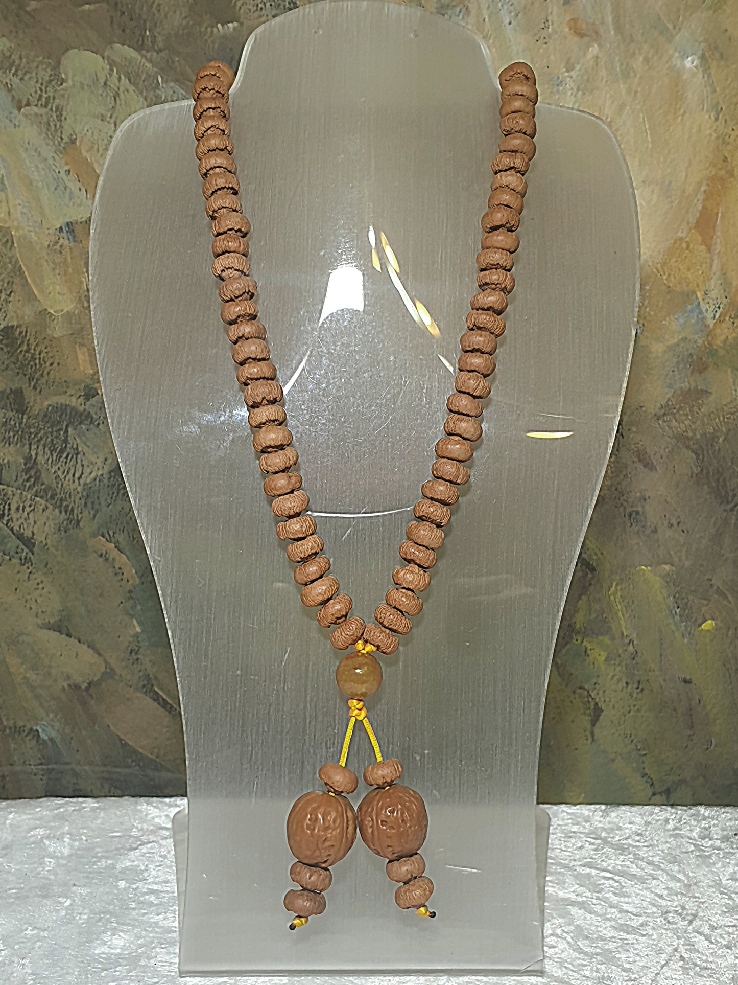 11.5mm "Mo Pan Lotus Bodhi" with 13.5mm Yellow Jadeite & 20mm Beijing 8-Ridge Walnut 108 mala beads/necklace 11.5毫米满包磨盘莲花菩提配13.5毫米黄翡与20毫米京八棱核桃108念珠/项链