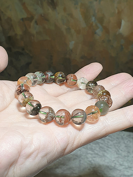 10.5mm Multi-color Phantom Quartz "Money Bowl" bracelet [Natural Crystal] 10.5毫米彩幽灵聚宝盘手链