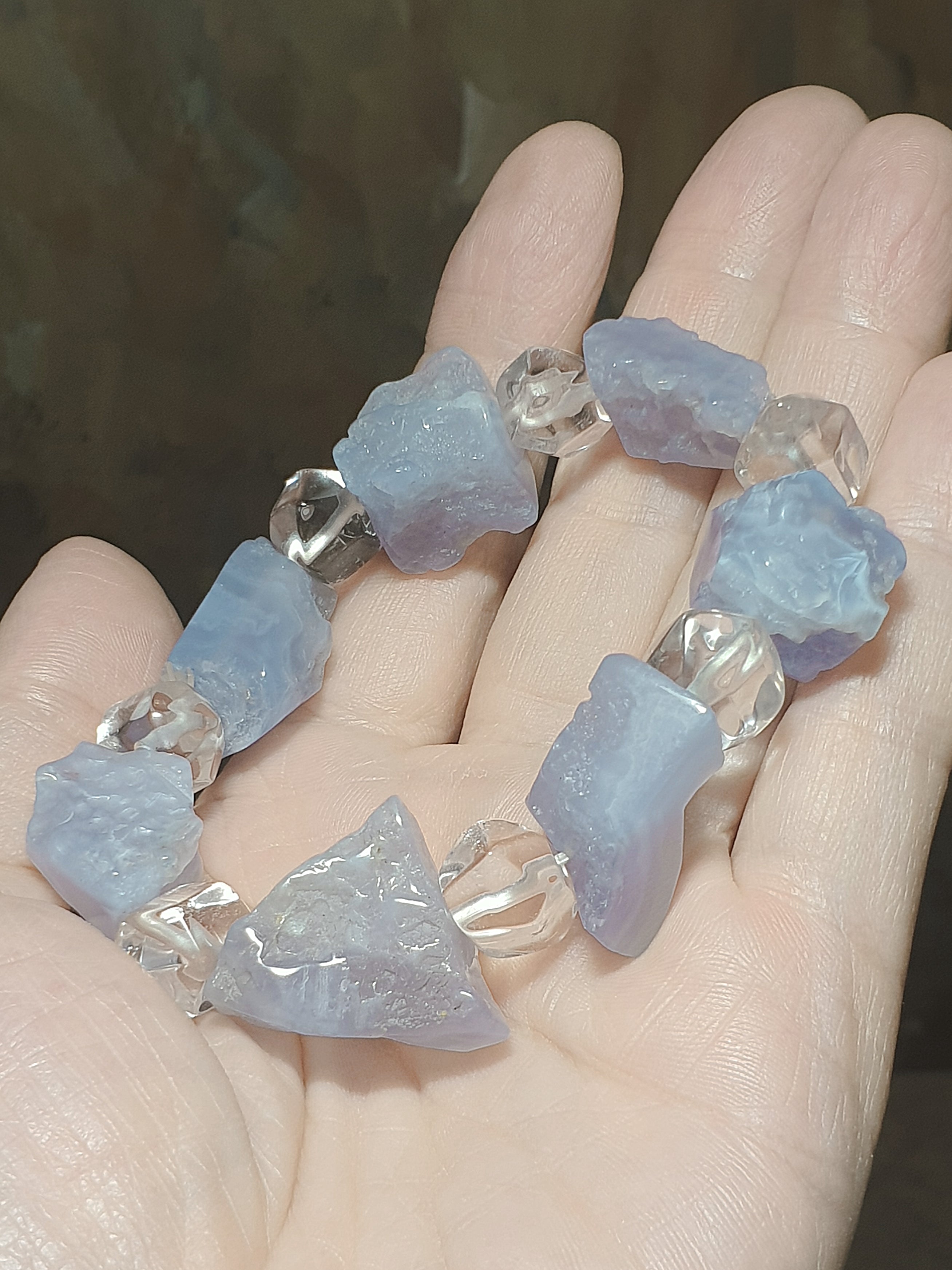 Freeform slightly polished natural Blue Lace Agate and faceted