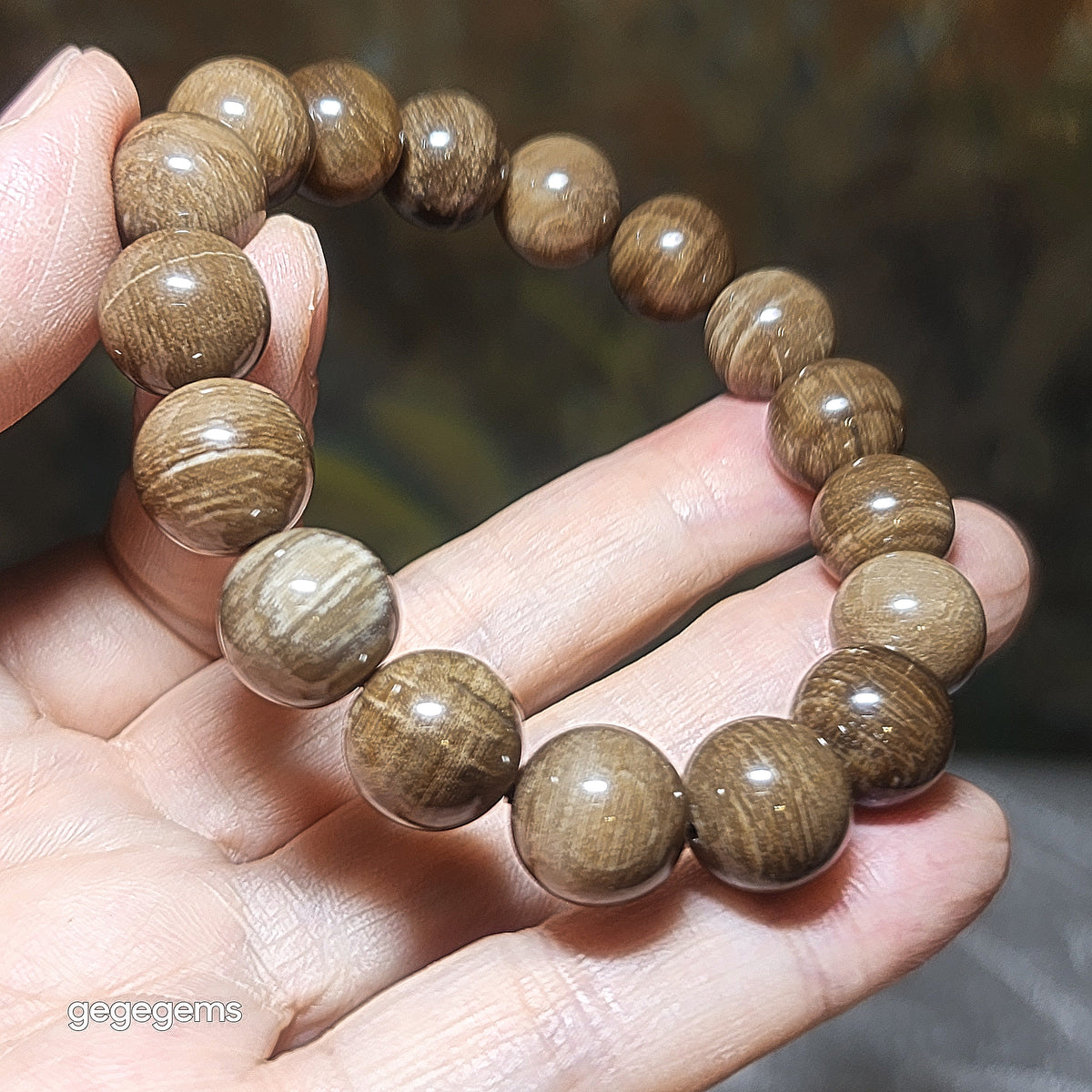 Gegegems Collection 12mm premium aged Madagascar Petrified Wood bracelet [Natural Crystal] 精品马达加斯加老料木化石手链