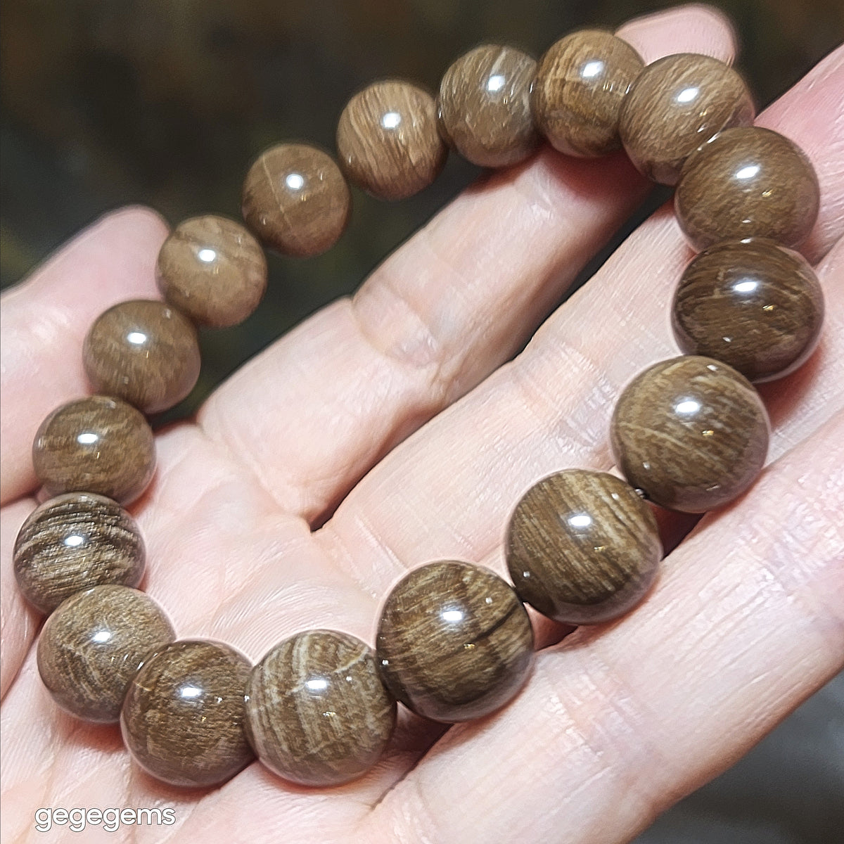 Gegegems Collection 12mm premium aged Madagascar Petrified Wood bracelet [Natural Crystal] 精品马达加斯加老料木化石手链
