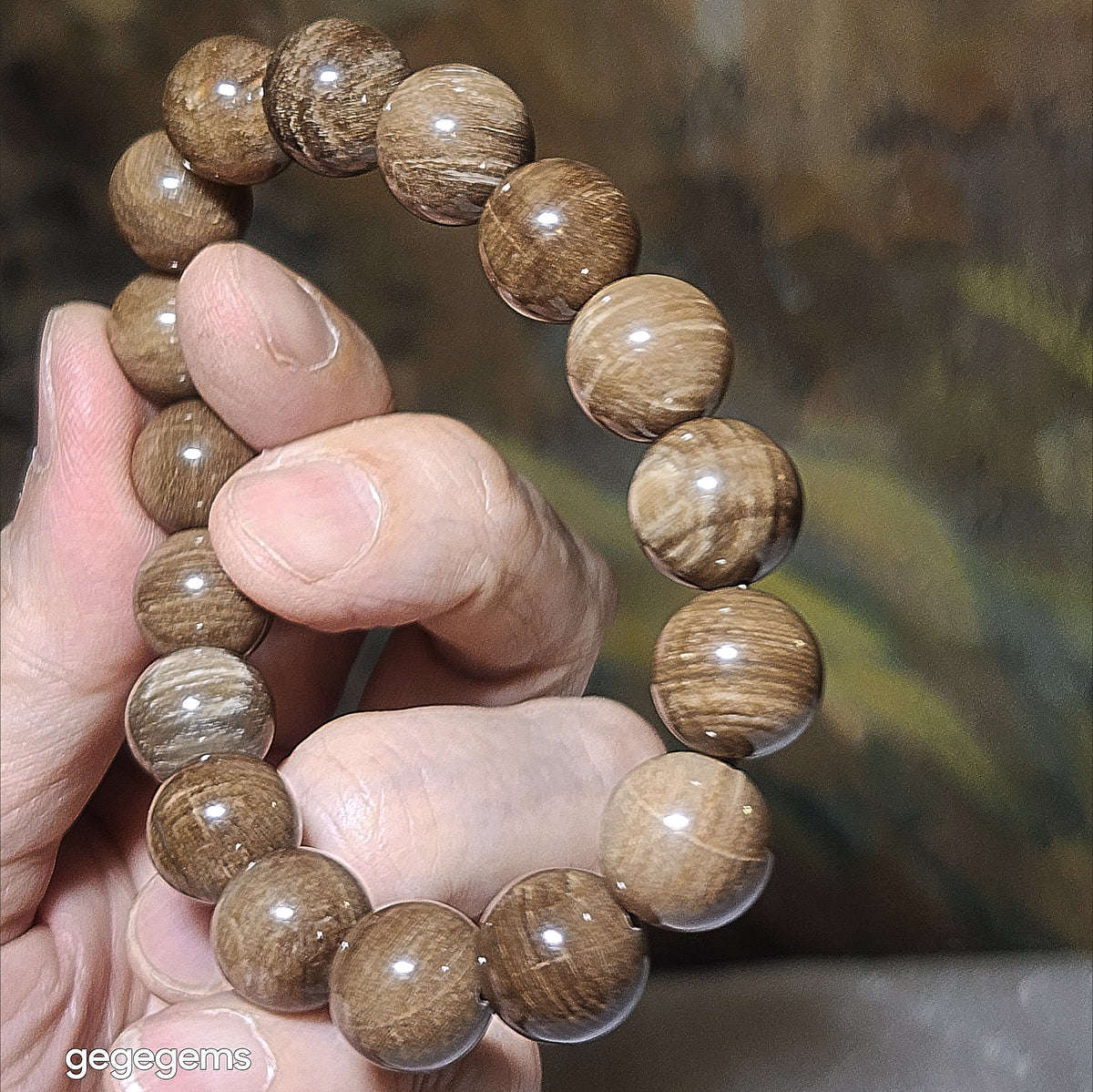 Gegegems Collection 12mm premium aged Madagascar Petrified Wood bracelet [Natural Crystal] 精品马达加斯加老料木化石手链