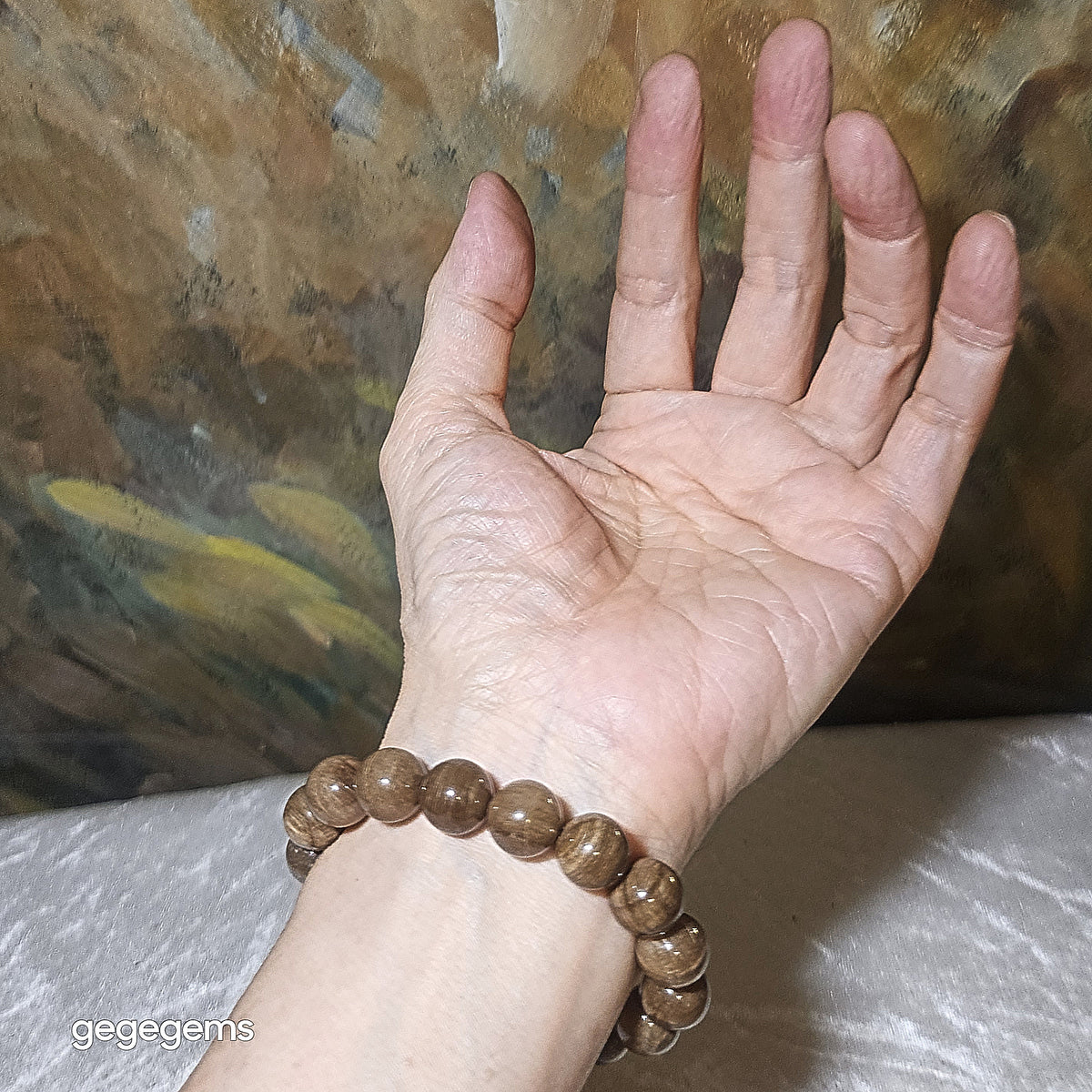 Gegegems Collection 12mm premium aged Madagascar Petrified Wood bracelet [Natural Crystal] 精品马达加斯加老料木化石手链