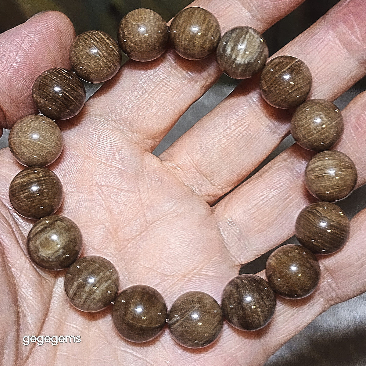 Gegegems Collection 12mm premium aged Madagascar Petrified Wood bracelet [Natural Crystal] 精品马达加斯加老料木化石手链