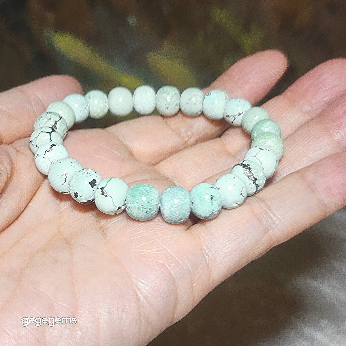 9mm+ Premium natural untreated Hubei Turquoise light blue green traditional old style beads bracelet [Natural Crystal] 优质天然原矿湖北松石浅蓝绿老型珠手链