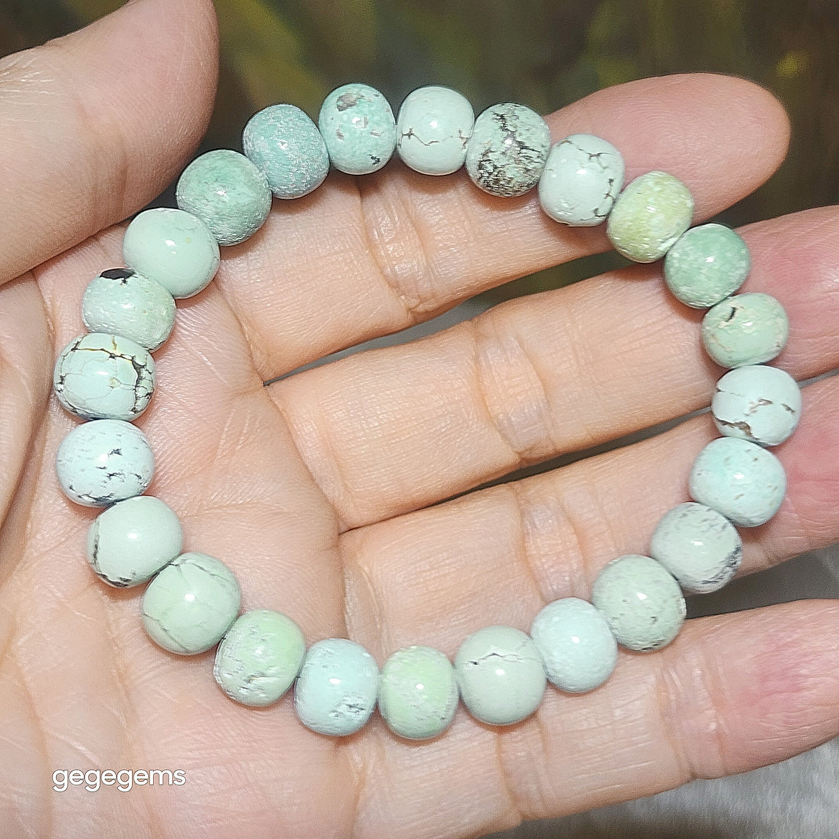 9mm+ Premium natural untreated Hubei Turquoise light blue green traditional old style beads bracelet [Natural Crystal] 优质天然原矿湖北松石浅蓝绿老型珠手链