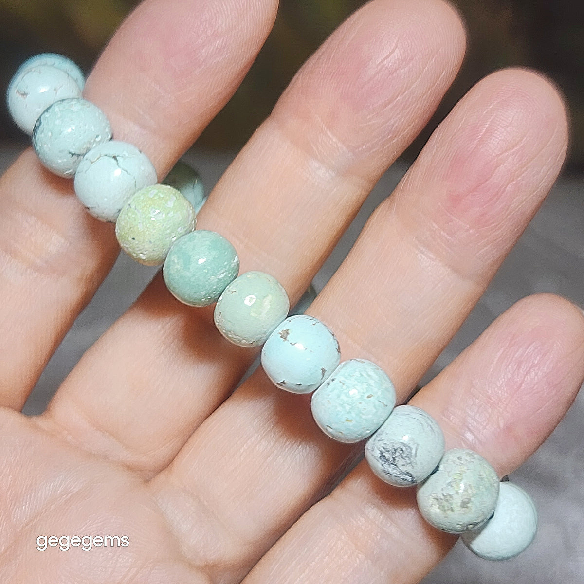 9mm+ Premium natural untreated Hubei Turquoise light blue green traditional old style beads bracelet [Natural Crystal] 优质天然原矿湖北松石浅蓝绿老型珠手链