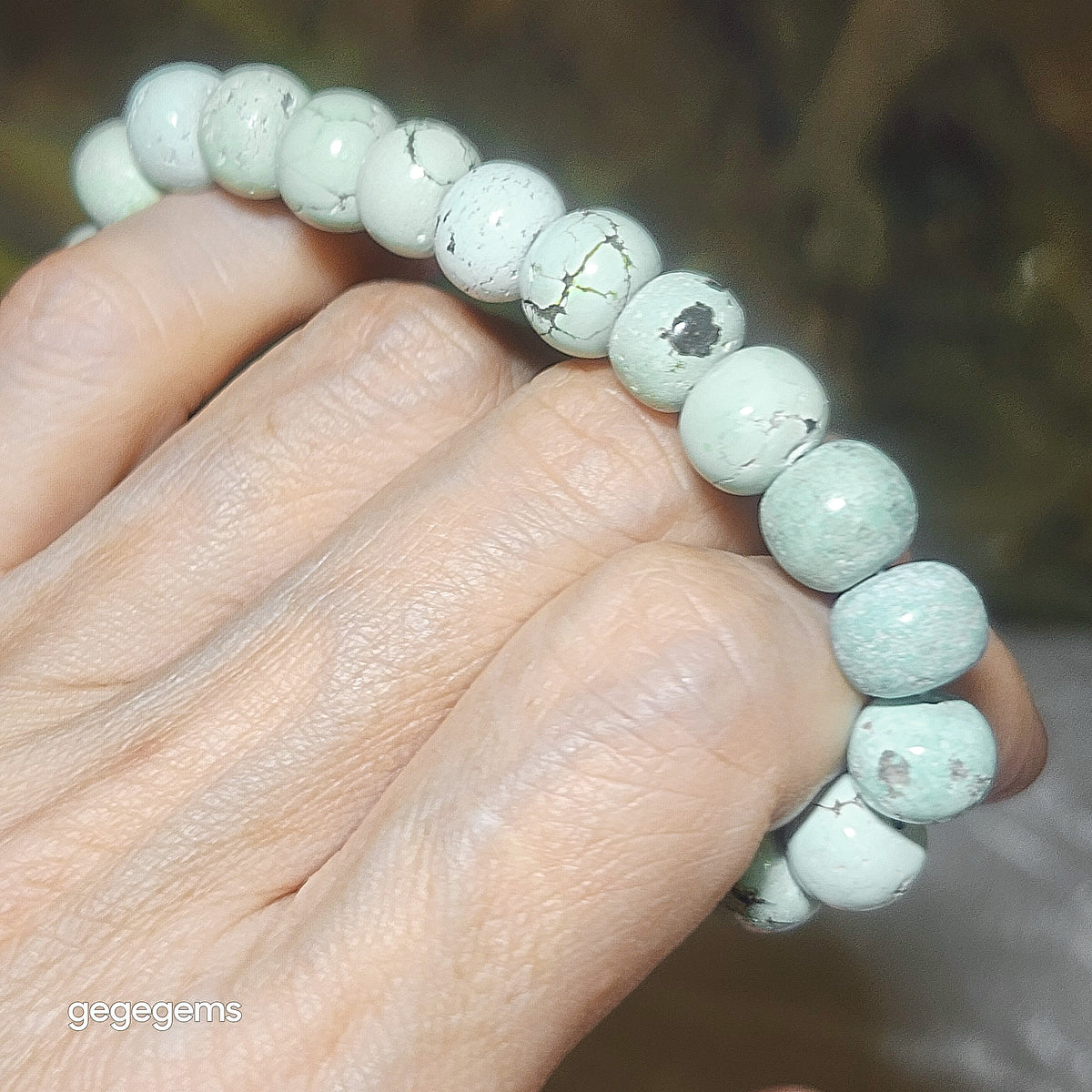 9mm+ Premium natural untreated Hubei Turquoise light blue green traditional old style beads bracelet [Natural Crystal] 优质天然原矿湖北松石浅蓝绿老型珠手链