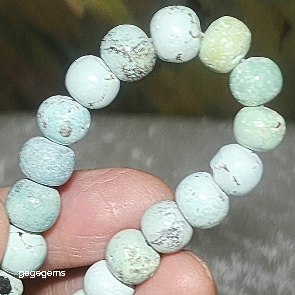 9mm+ Premium natural untreated Hubei Turquoise light blue green traditional old style beads bracelet [Natural Crystal] 优质天然原矿湖北松石浅蓝绿老型珠手链